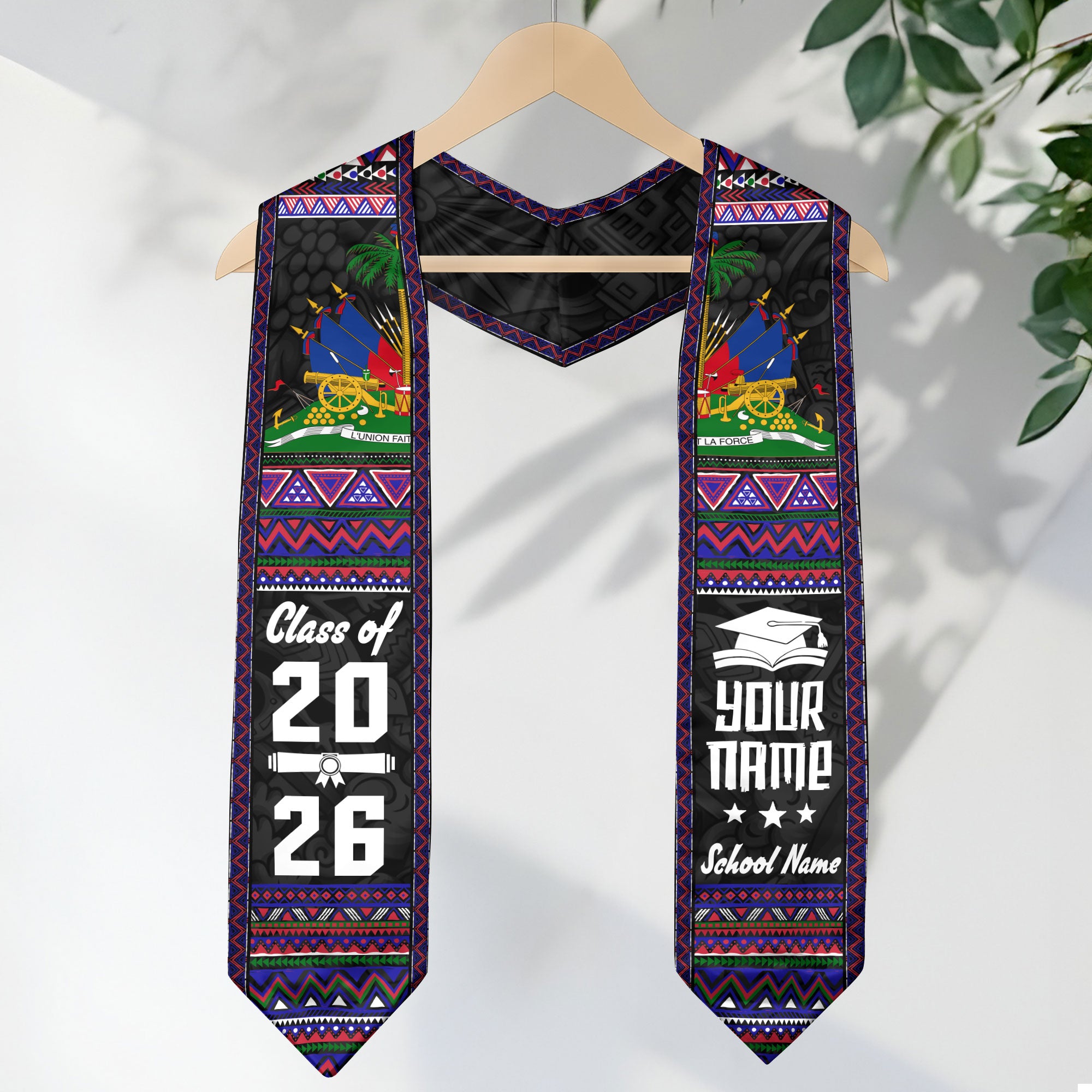 Haitian Flag Graduation Sash 2026, Haiti Stole for Grads, Signature Tailored Finish