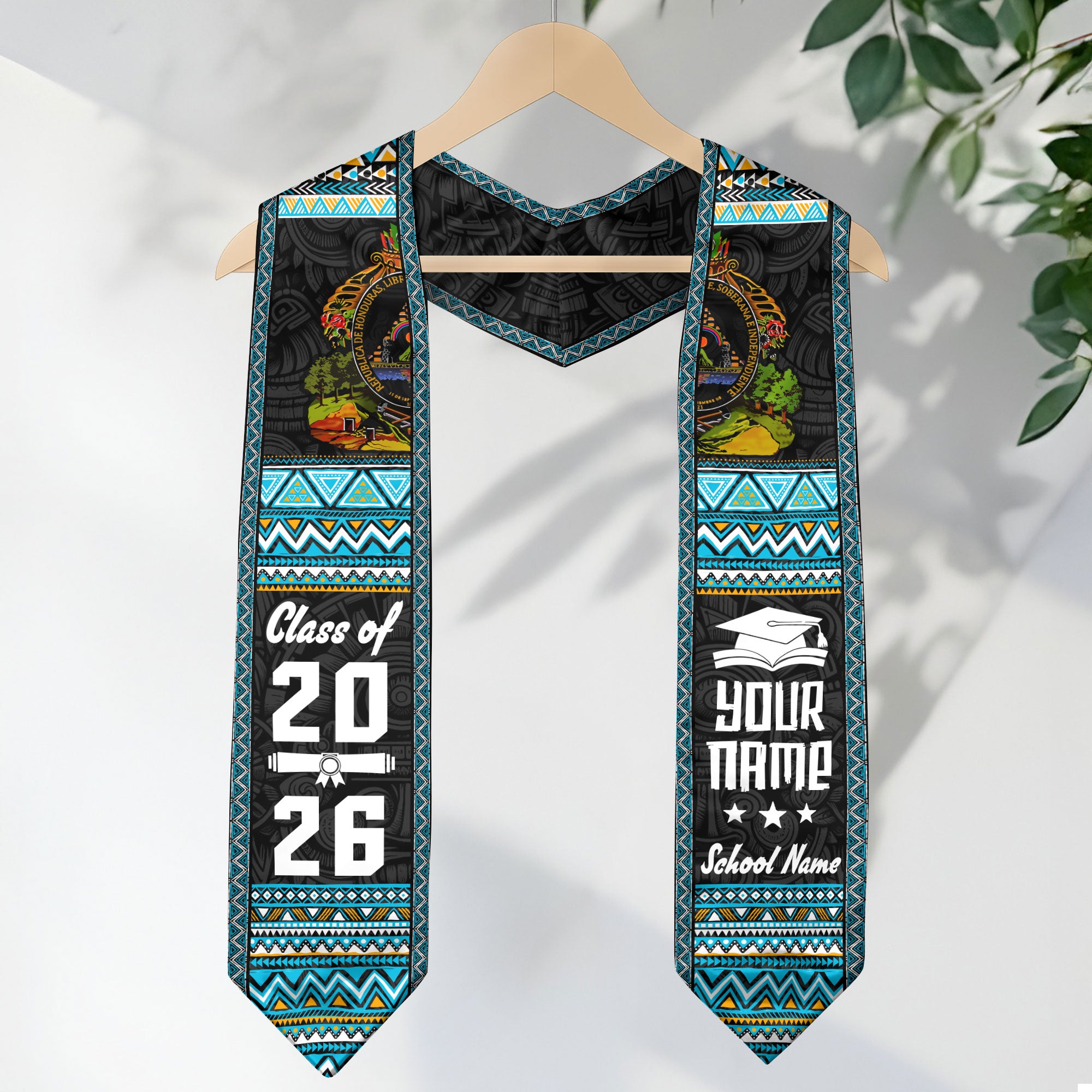 2026 Honduras Flag Graduation Sash, Honduras Graduation Stole, Custom Honduras Stole