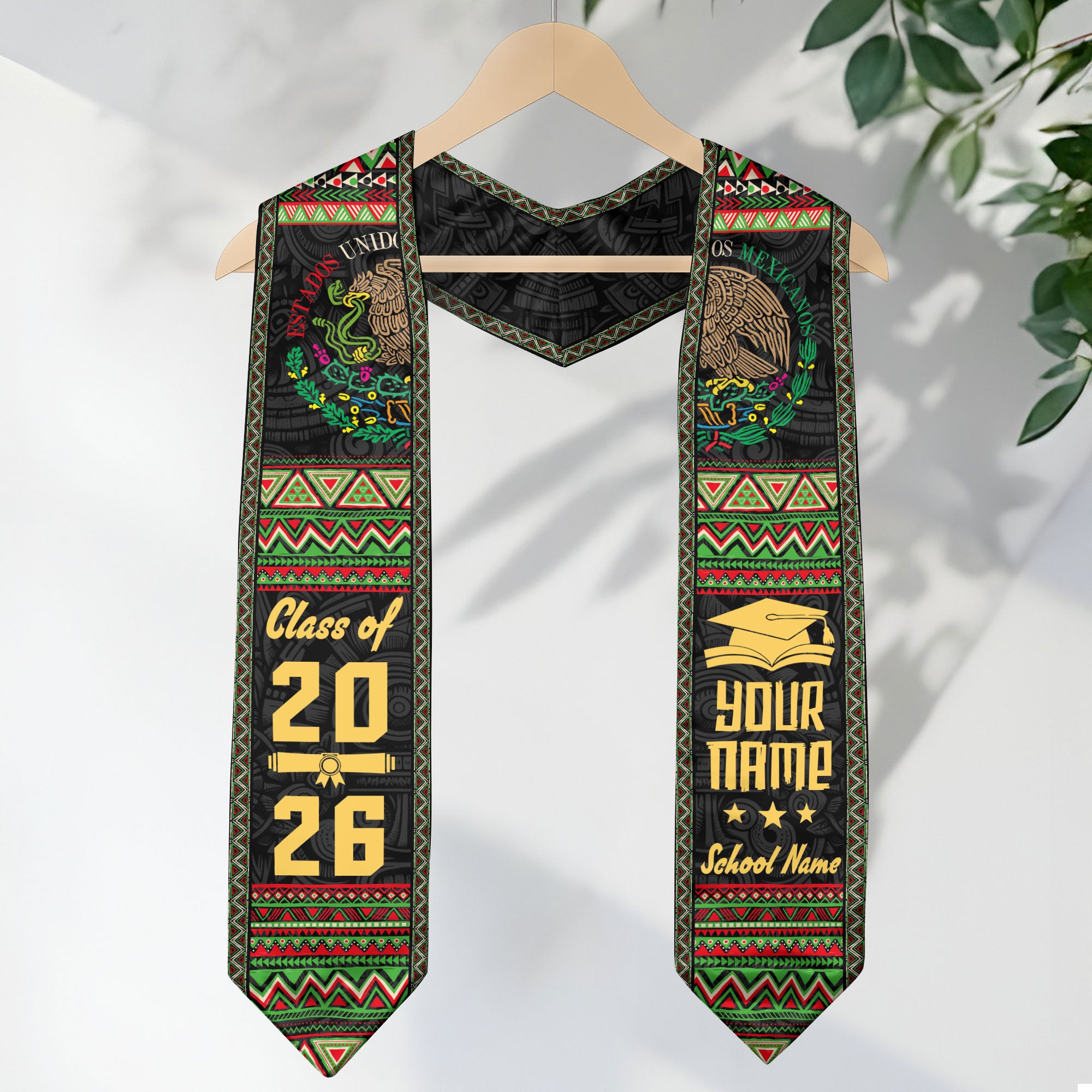 2026 Mexican Graduation Stole, Mexico Flag Sash, Personalized Finish Option for Proud Grads