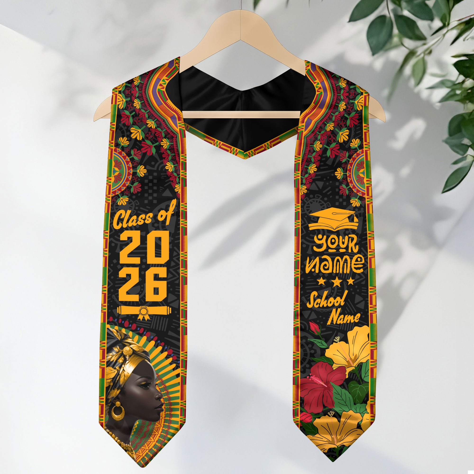 Customized Pan African Flag Graduation Stole, Cultural Graduation Sash for 2026 Graduates