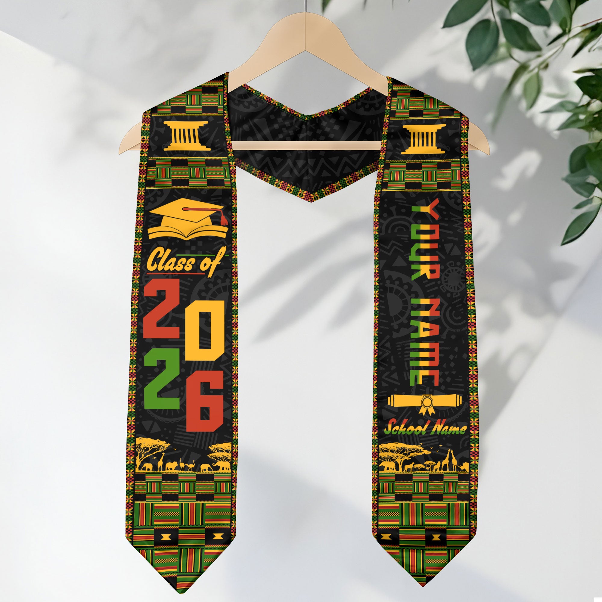 Customized African American Graduation Stole Inspired by Pan African Colors, Graduation Sash 2026