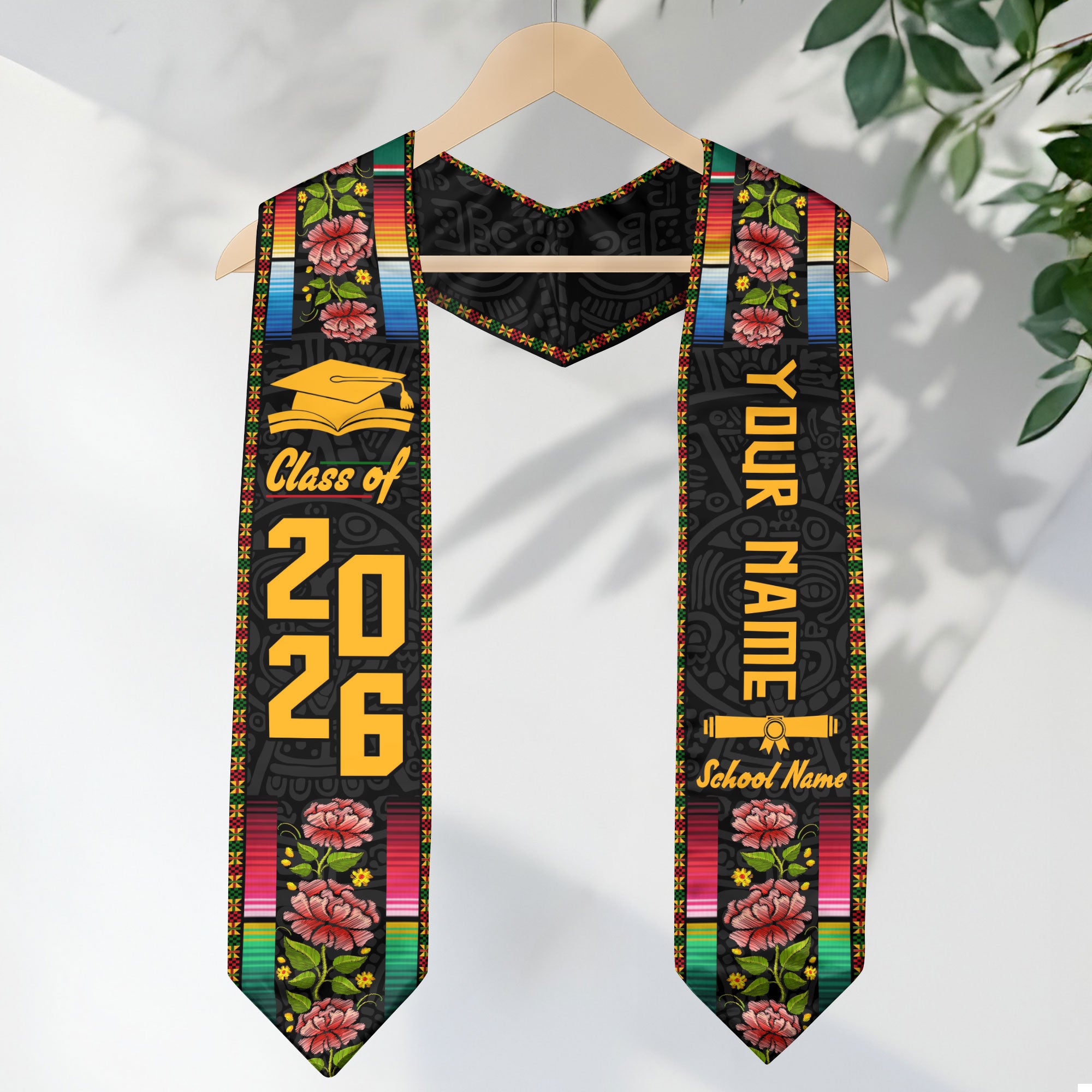 2026 Mexico Flag Graduation Stole, Mexican Sash for Graduation, Detail Option Available