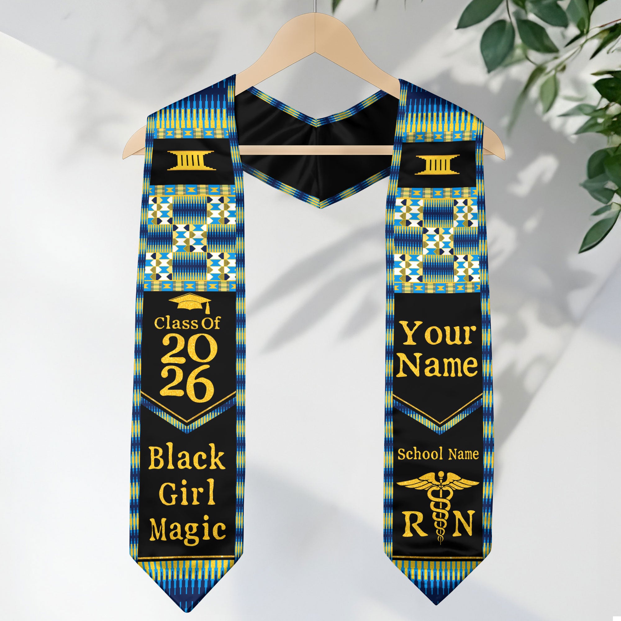 Customized Nursing Graduation Stole with African Colors, RN BSN Nurse Sash 2026