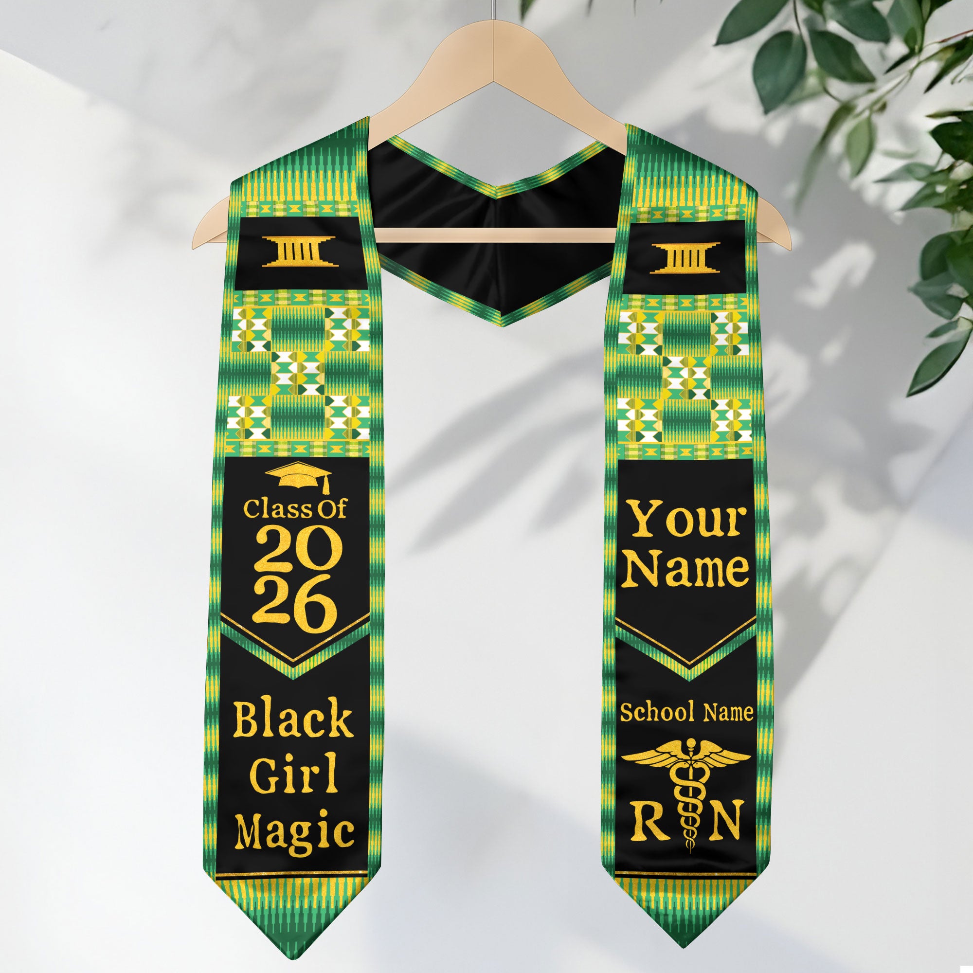Customized African Heritage Nursing Graduation Stole for RN Graduates, BSN Sash 2026