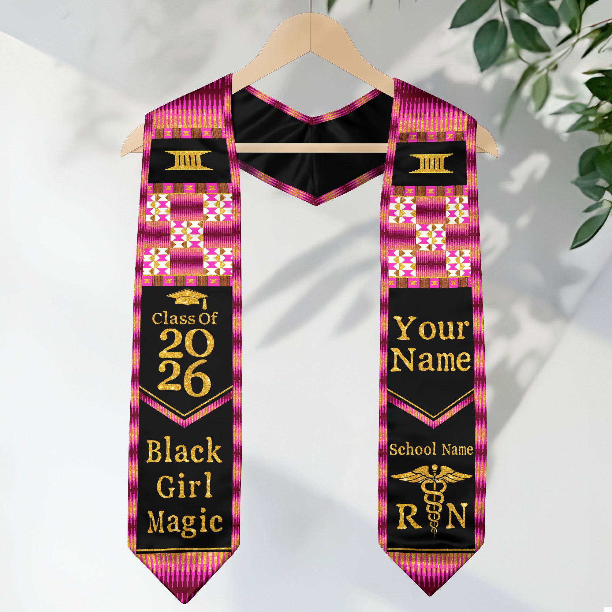 Customized RN Nursing Graduation Stole with African Cultural Design, Class of 2026