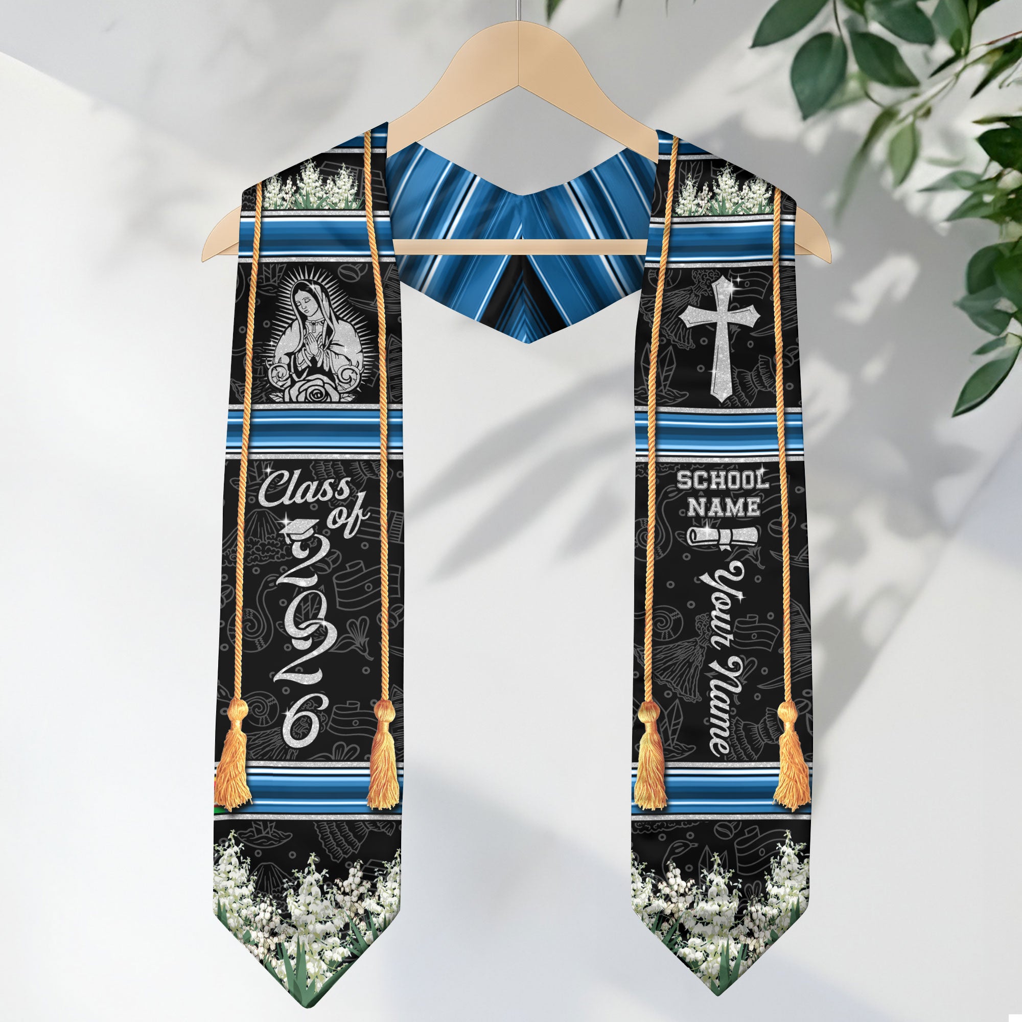 El Salvador Graduation Stole 2026, El Salvador Flag Sash, Custom Trim Option for Class of 2026