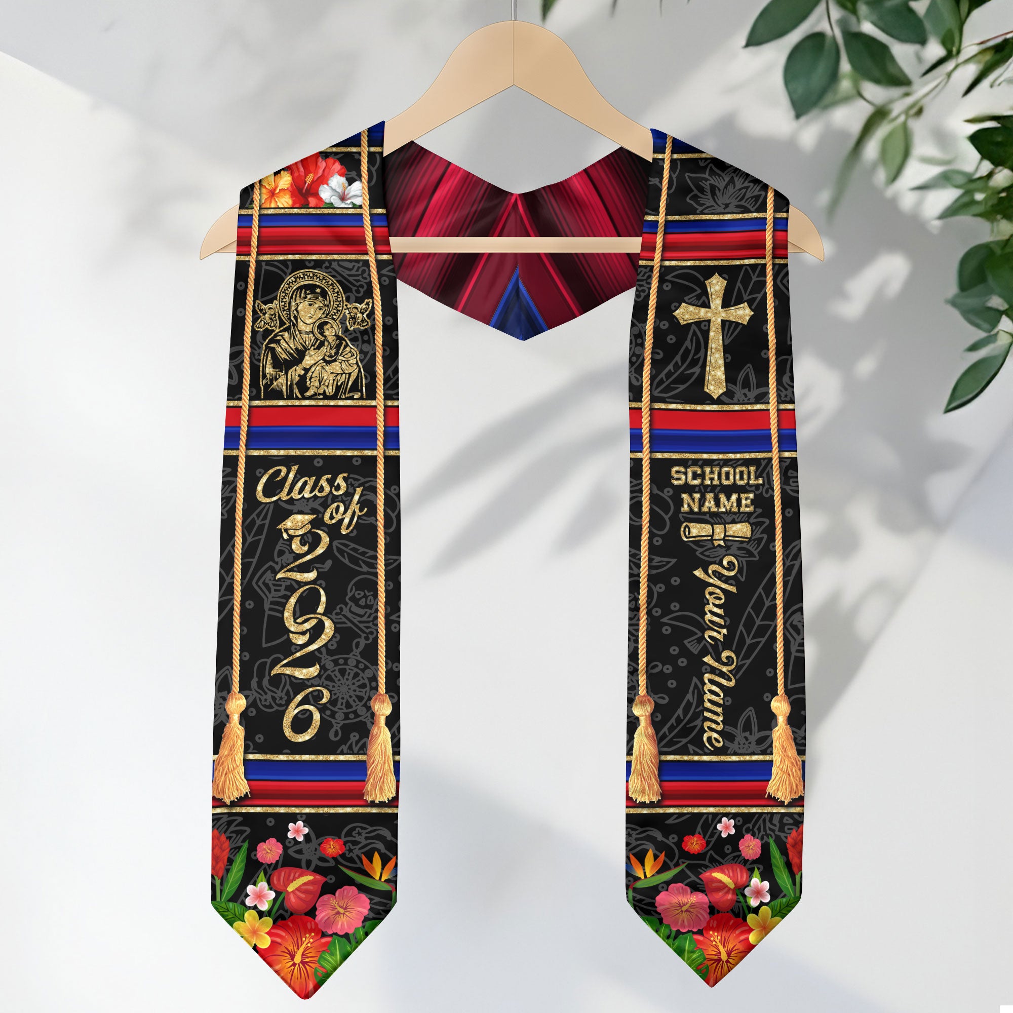Haitian Graduation Stole 2026, Haiti Flag Sash Stole, Personalized Trim for Graduates