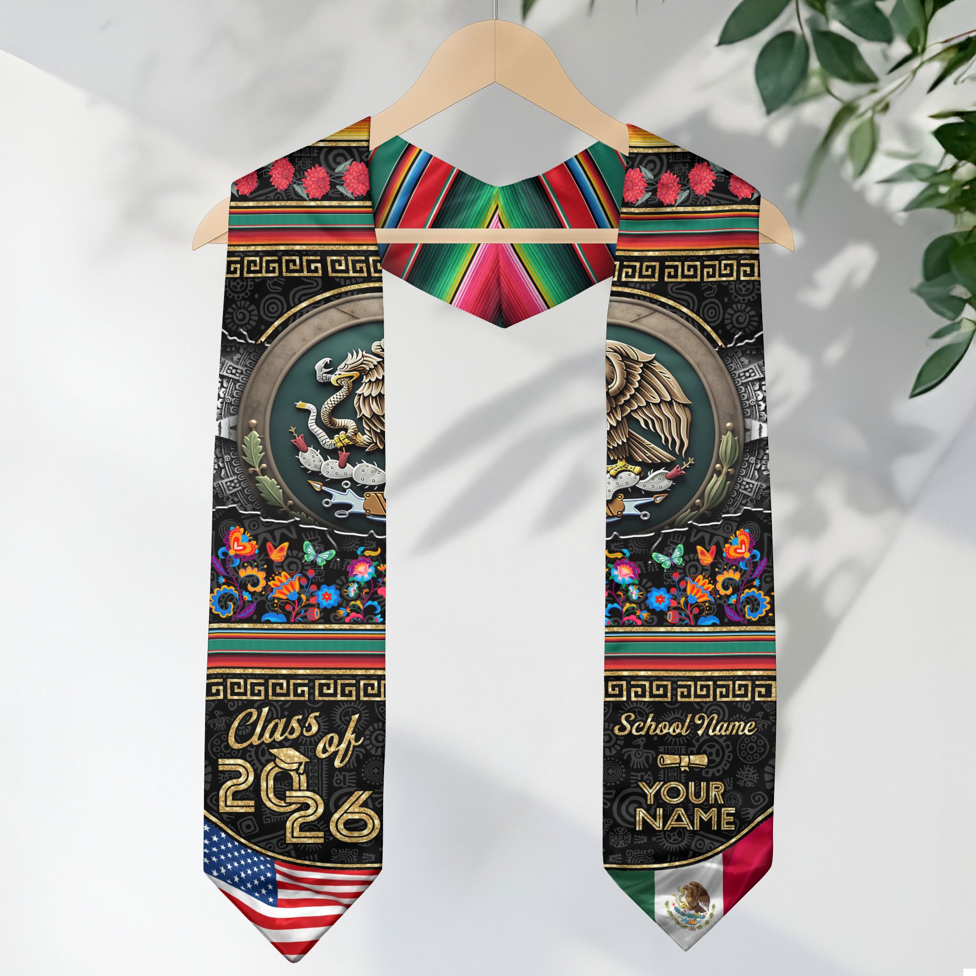 Mexico Graduation Stole 2026, Mexican Stole Sash, Mexican American Flag Custom Detail