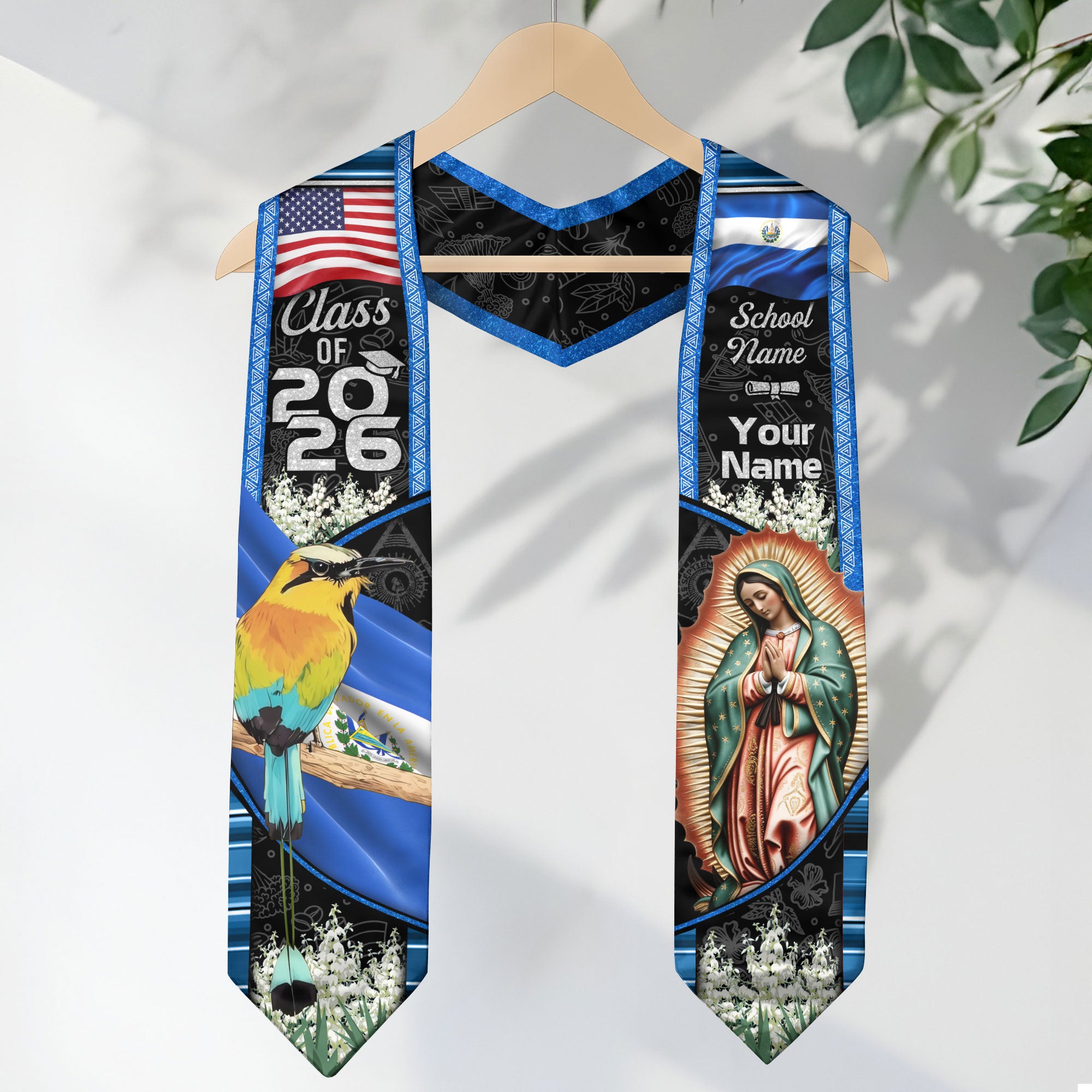El Salvador Graduation Sash 2026, Salvadoran Flag Graduation Stole, Custom Finish Grads