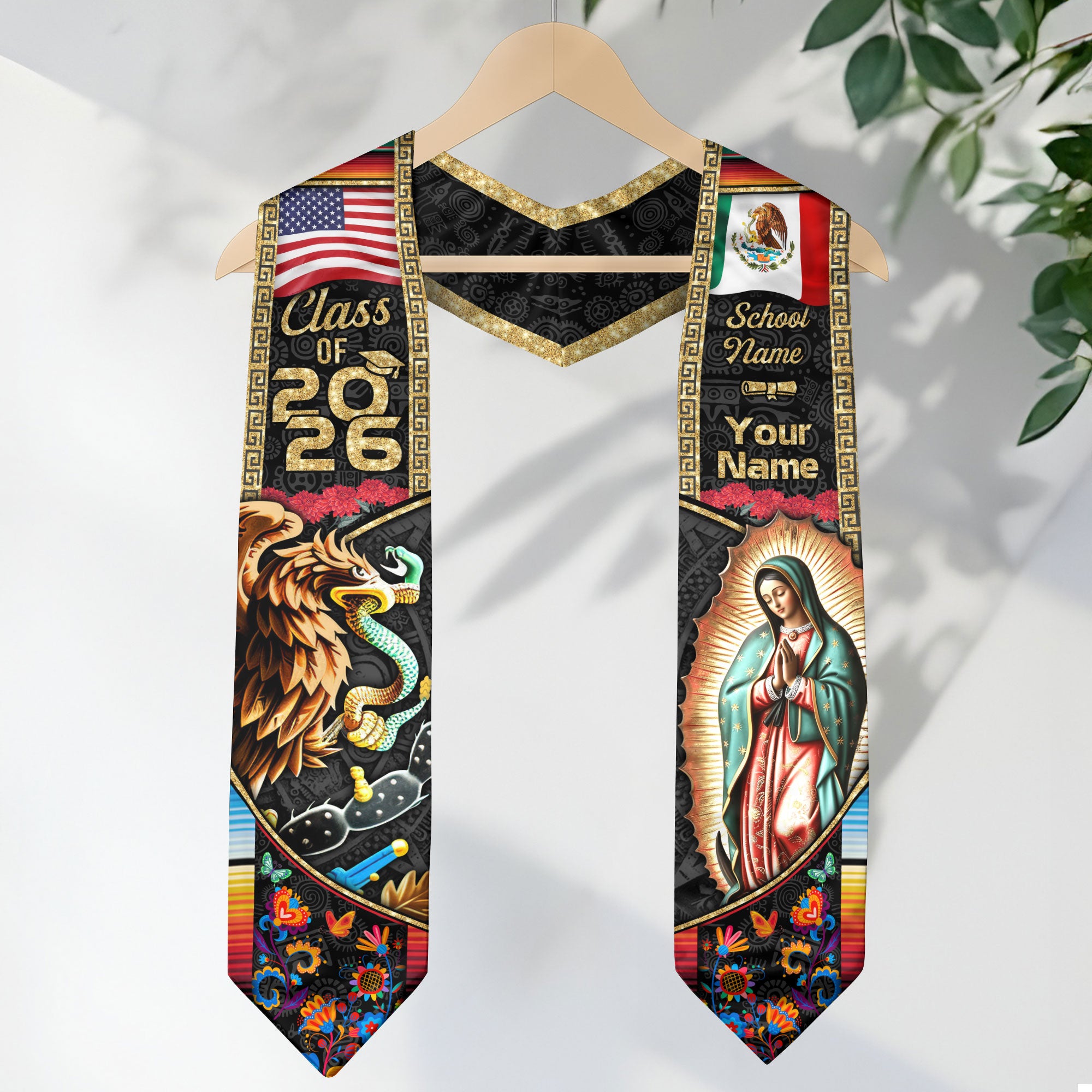 Mexican American Flag Graduation Sash 2026, Mexico Grad Stole, Mexican Stole Custom