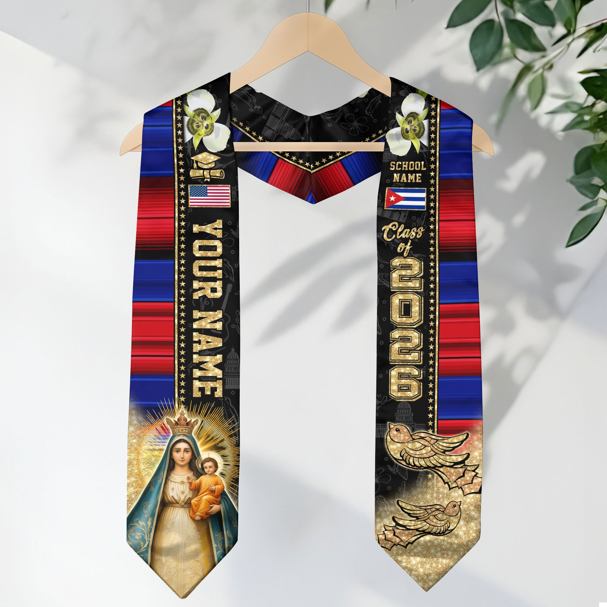 Class of 2026 Cuba Graduation Sash, Cuban Flag Stole, Custom-Ready Graduation Style
