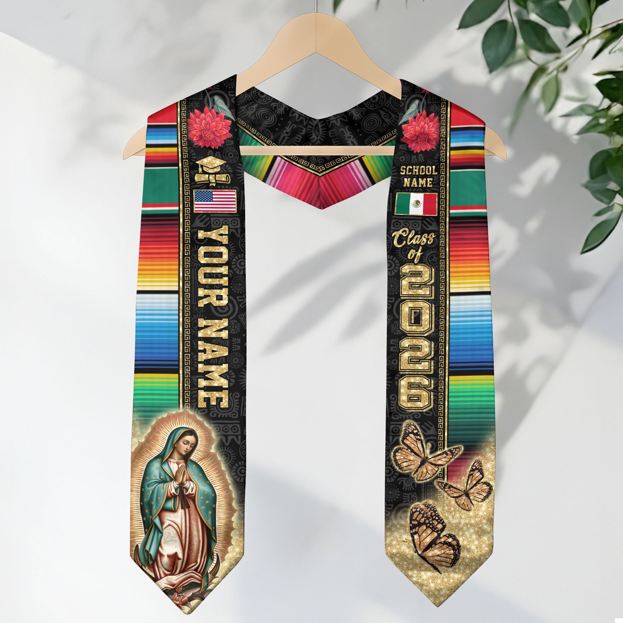 Class of 2026 Mexico Graduation Stole, Mexican Flag Sash, Mexican Stole Custom Accent