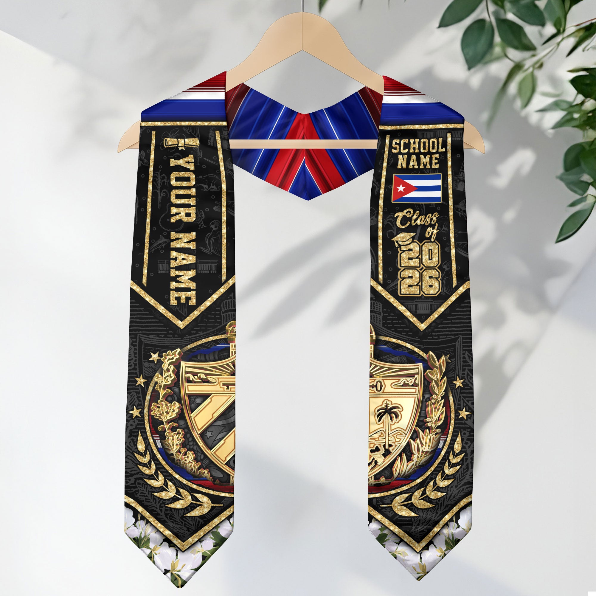 Cuba Flag Graduation Stole 2026, Cuban Grad Sash, Bespoke Touch for 2026 Graduates