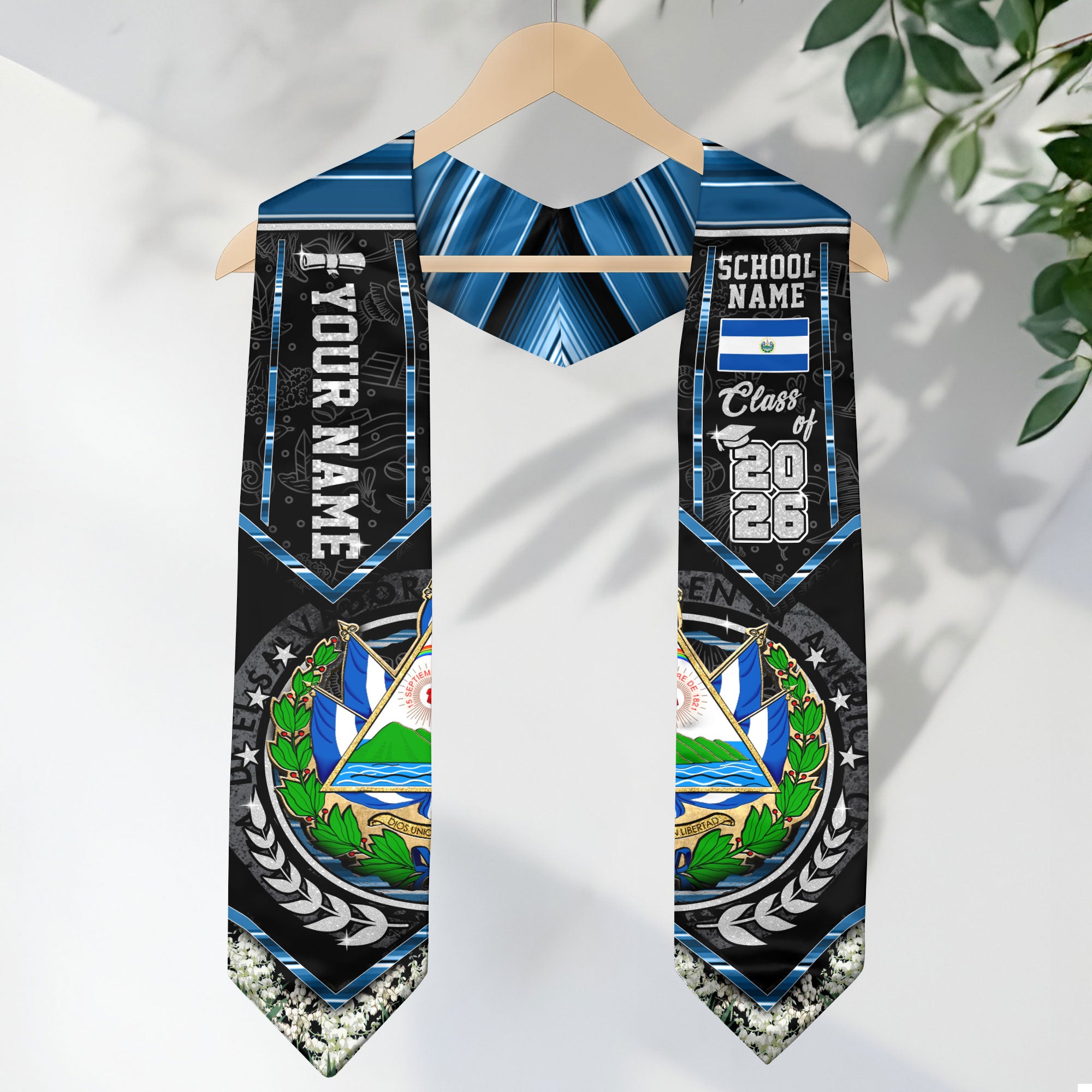 Salvadoran Graduation Stole 2026, El Salvador Flag Sash, Custom Accent for Graduates 2026