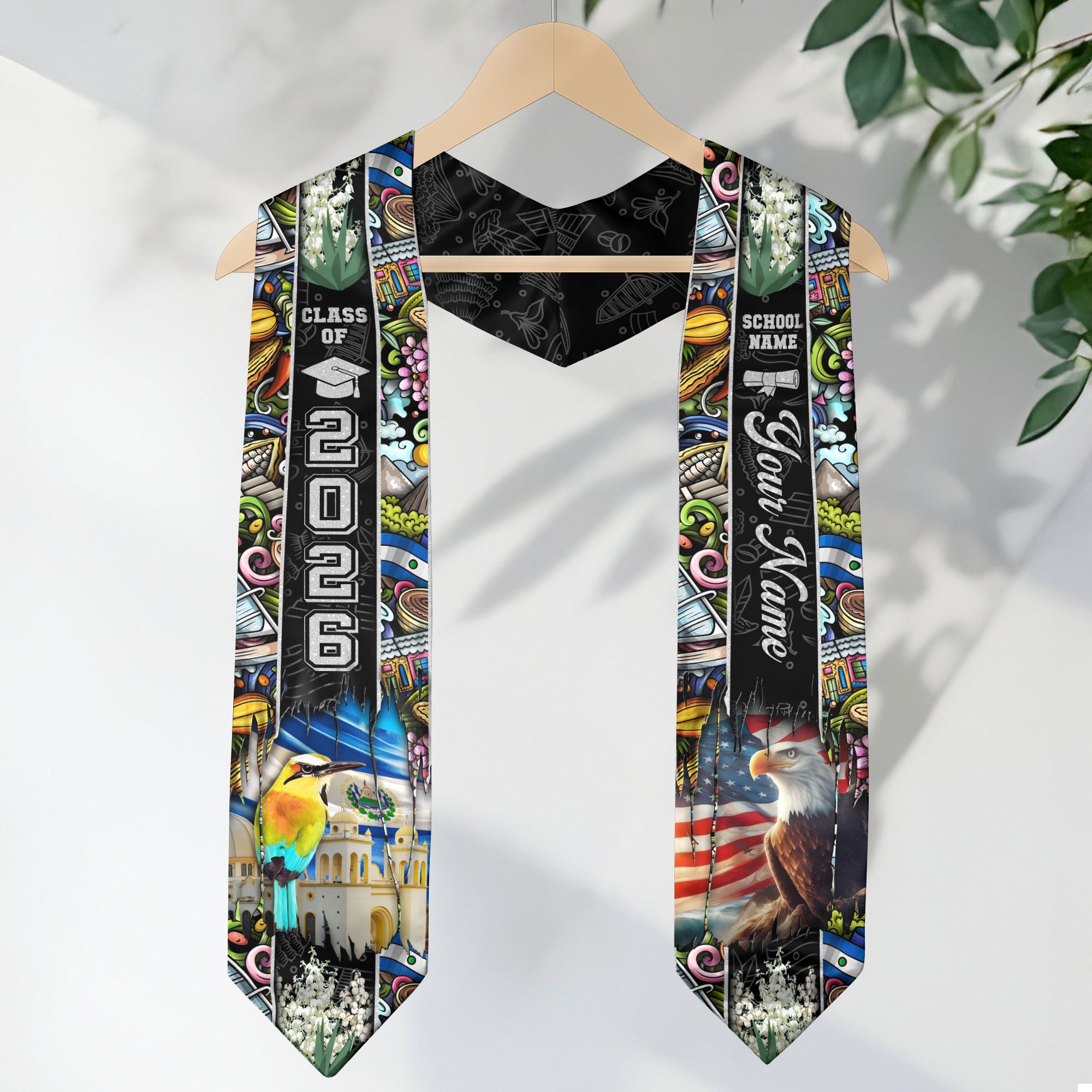 El Salvador Flag Graduation Sash 2026, Salvadoran Graduation Stole, Custom Touch Option