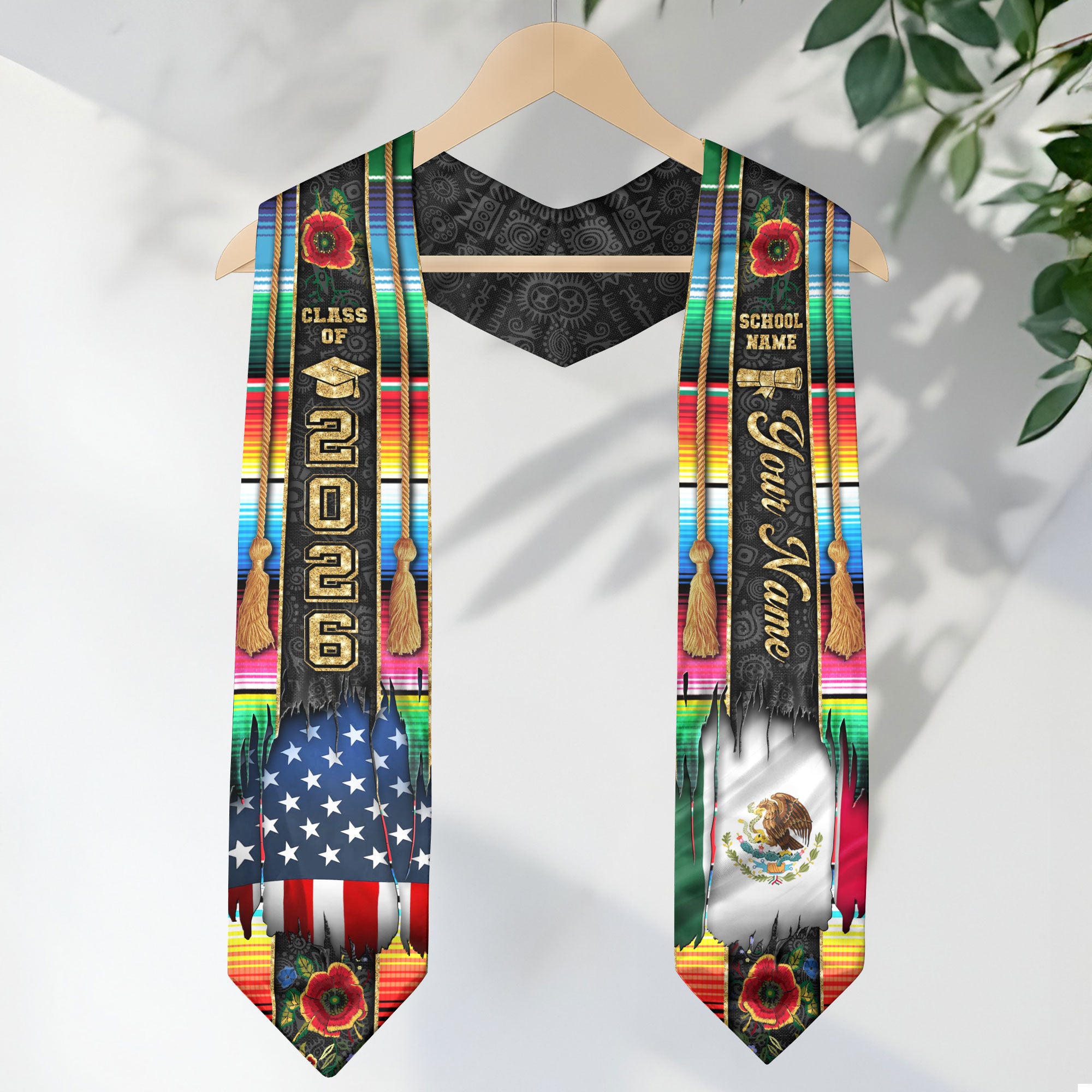 Mexico Grad Stole 2026, Mexican Graduation Sash, Mexican American Flag Custom Finish