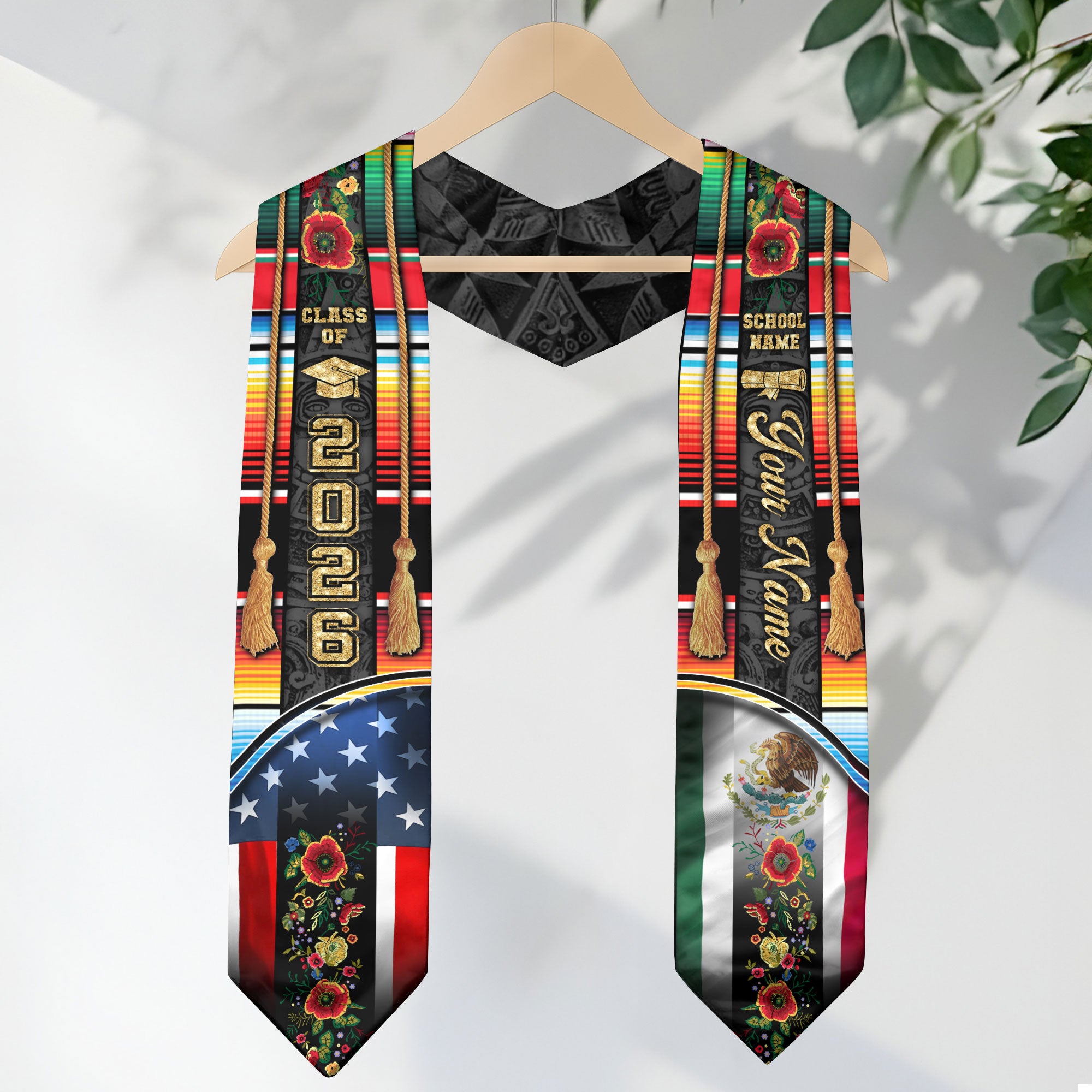Mexican Stole 2026, Mexico Graduation Stole, Mexican American Flag Sash Custom Option