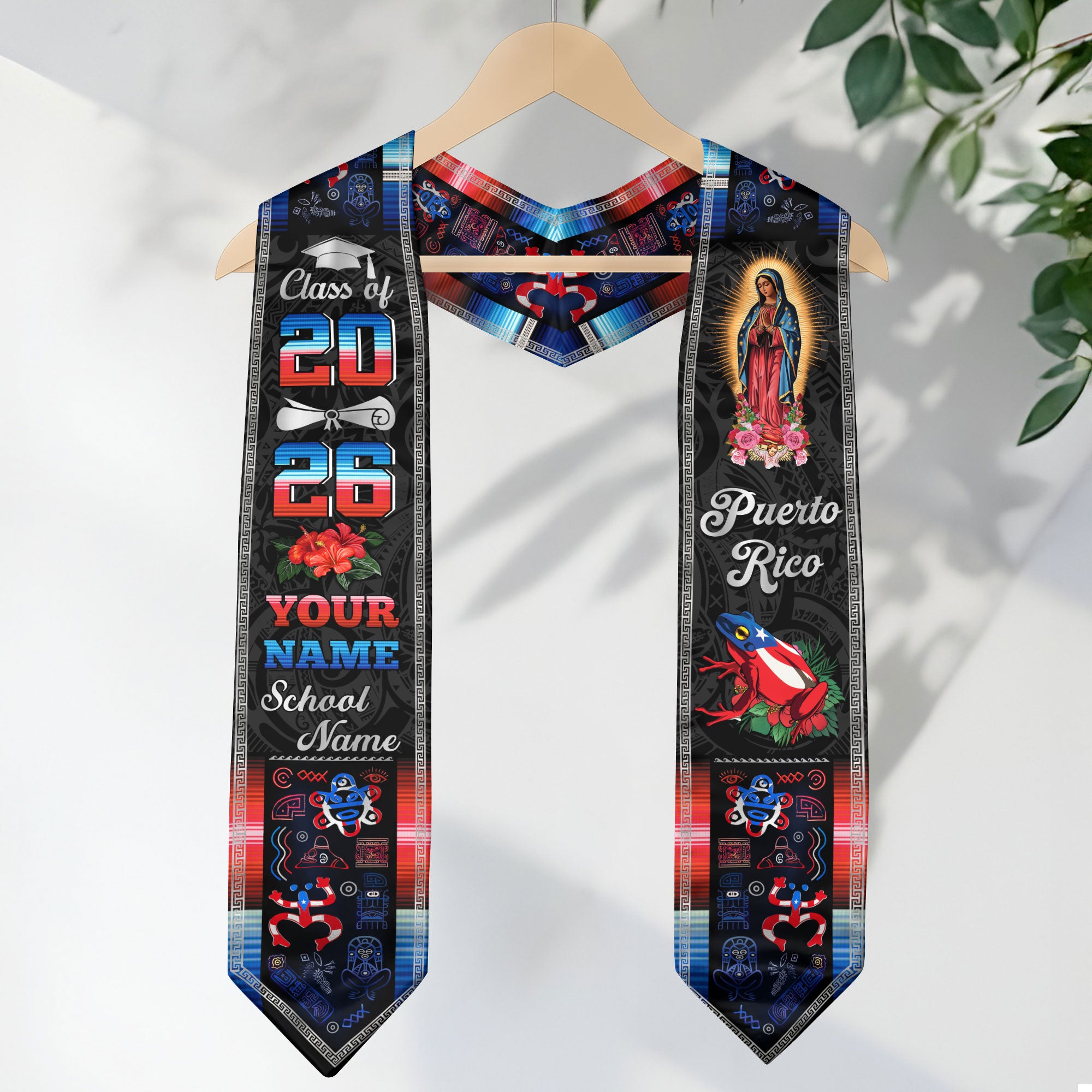 Puerto Rican Flag Graduation Sash 2026, Puerto Rico Graduation Stole, Bespoke Touch