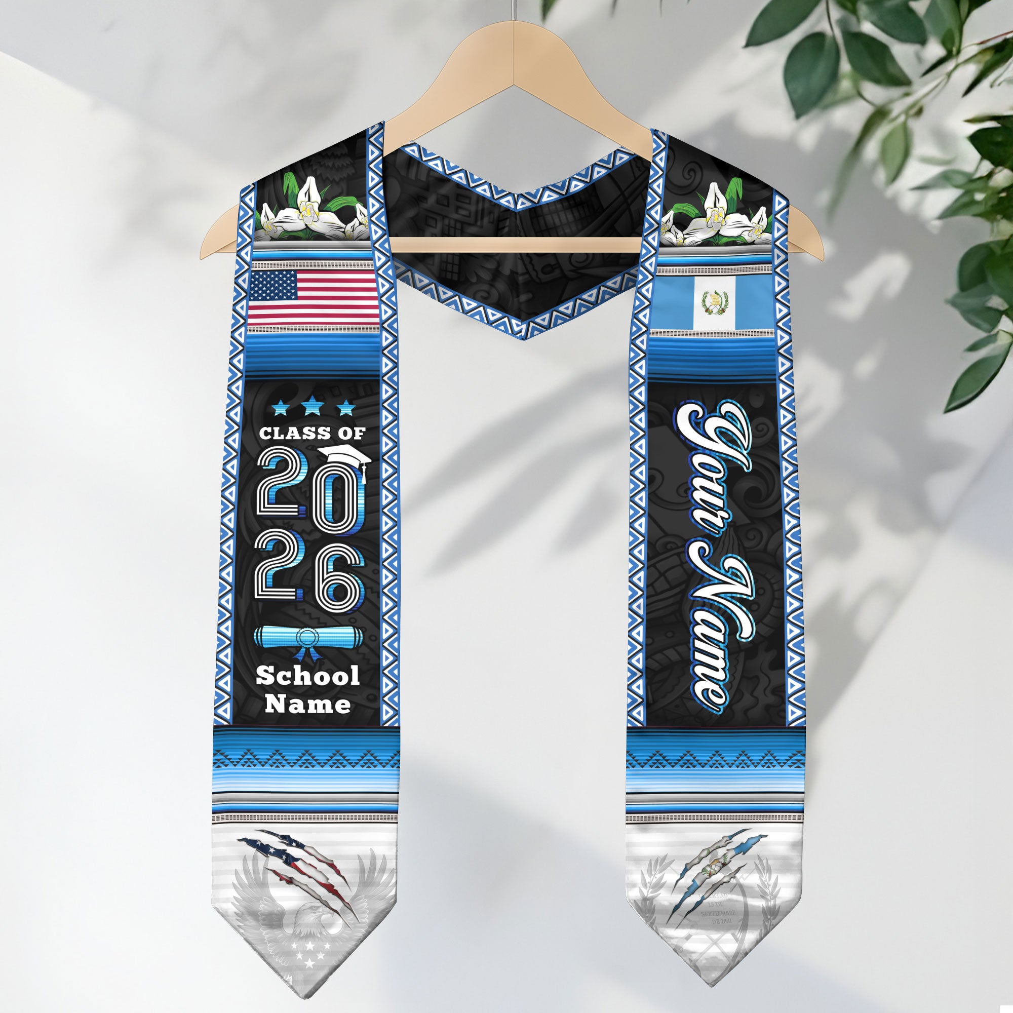 Guatemala Flag Graduation Stole 2026, Guatemalan Grad Sash, Signature Finish for 2026