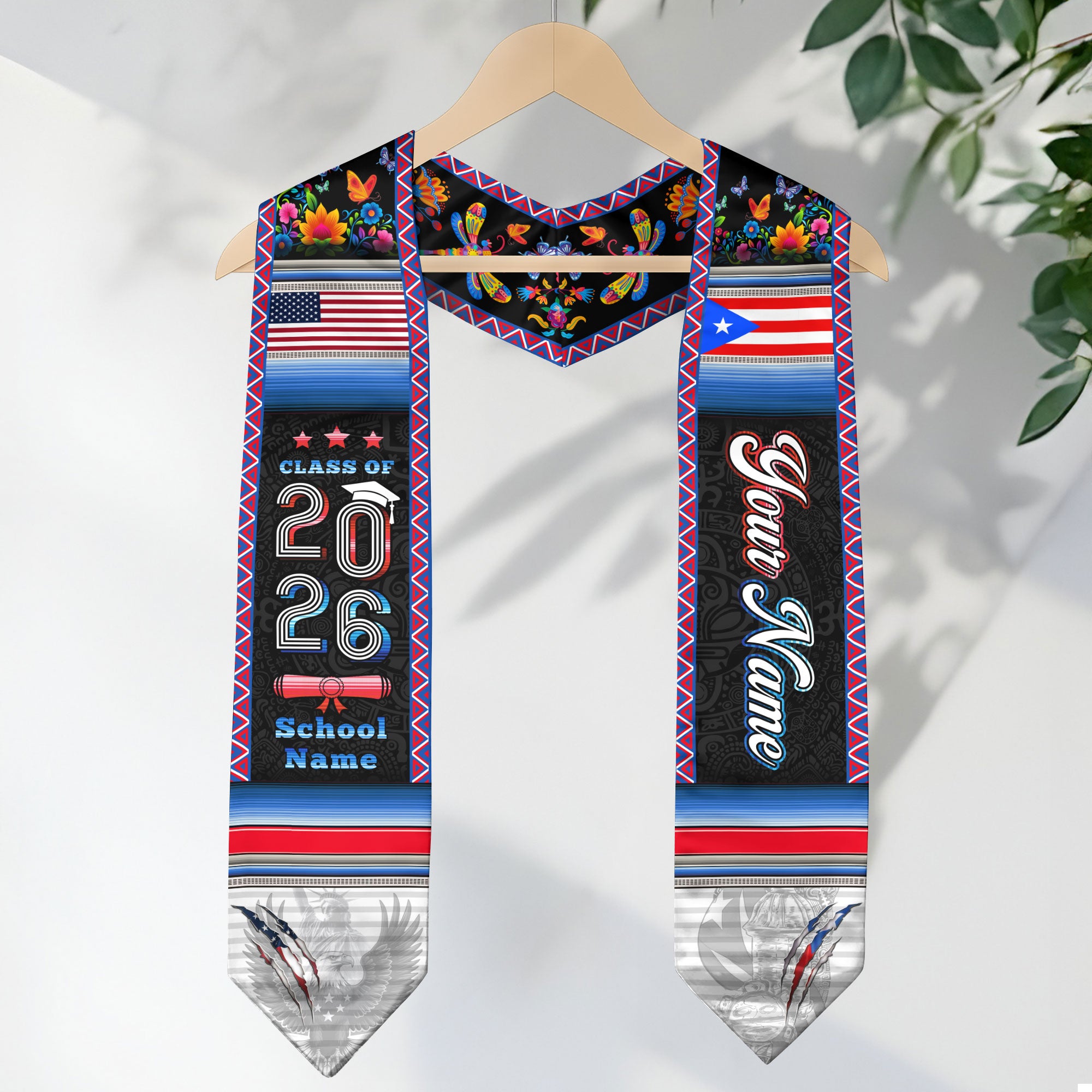Puerto Rico Flag Graduation Stole 2026, Puerto Rican Grad Sash, Signature Finish 2026