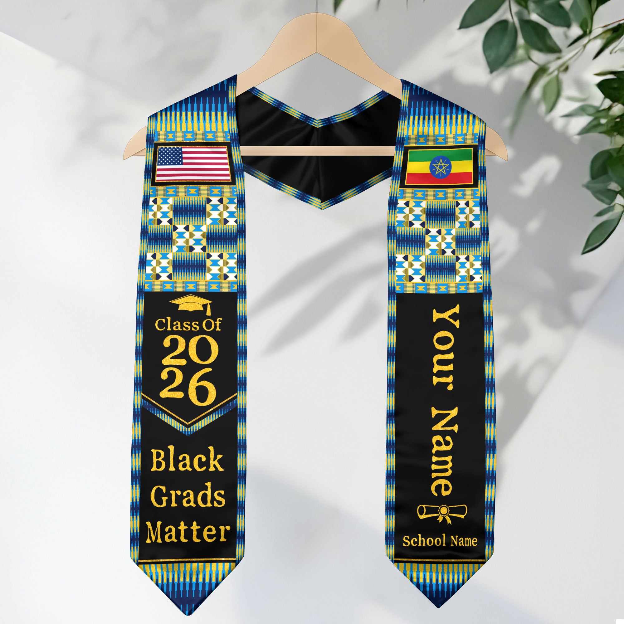 Customized Ethiopia Graduation Stole Featuring Ethiopian Flag Heritage Style, Graduation Sash Class of 2026