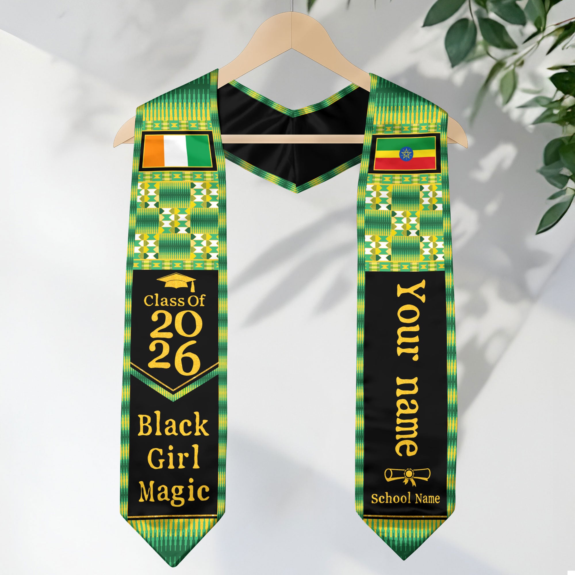 Customized Ethiopian Graduation Stole with National Flag Inspired Design, Graduation Sash for 2026