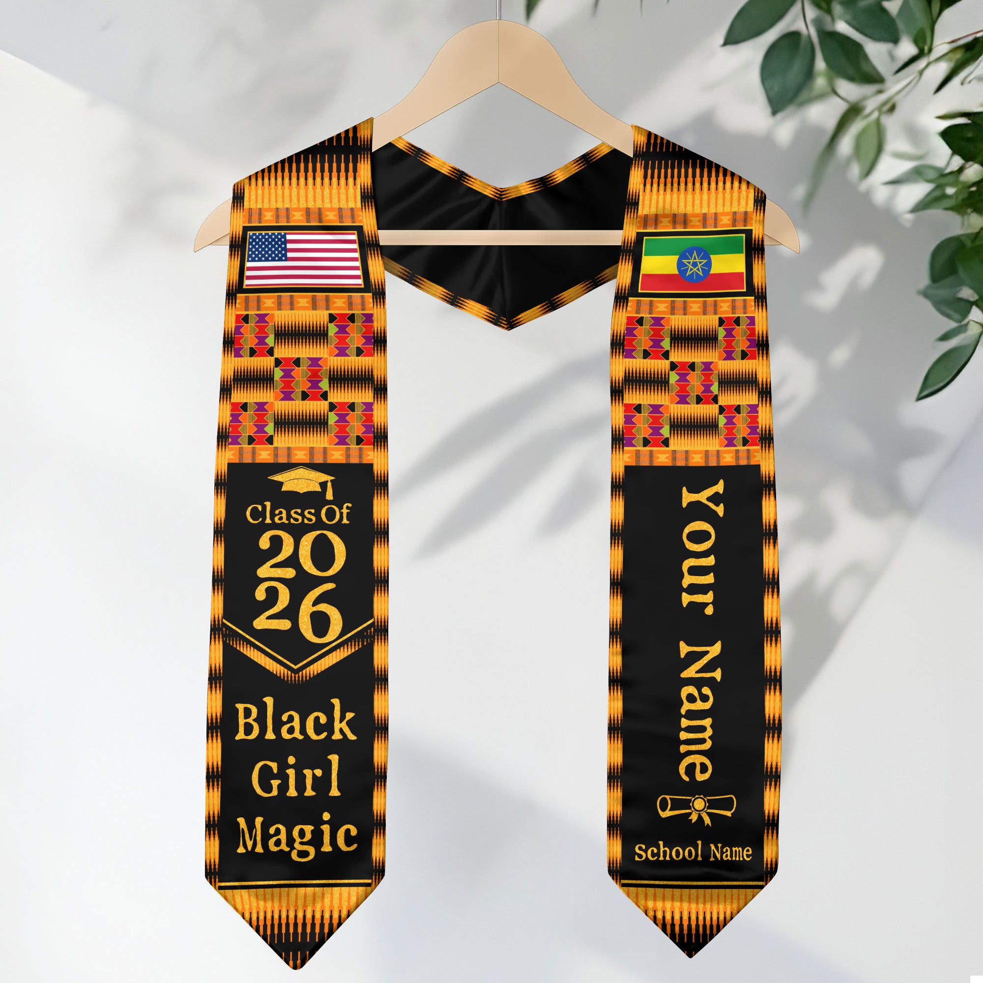 Customized Graduation Stole Ethiopia Showcasing Cultural Flag Pride Pattern, Graduation Sash Class of 2026