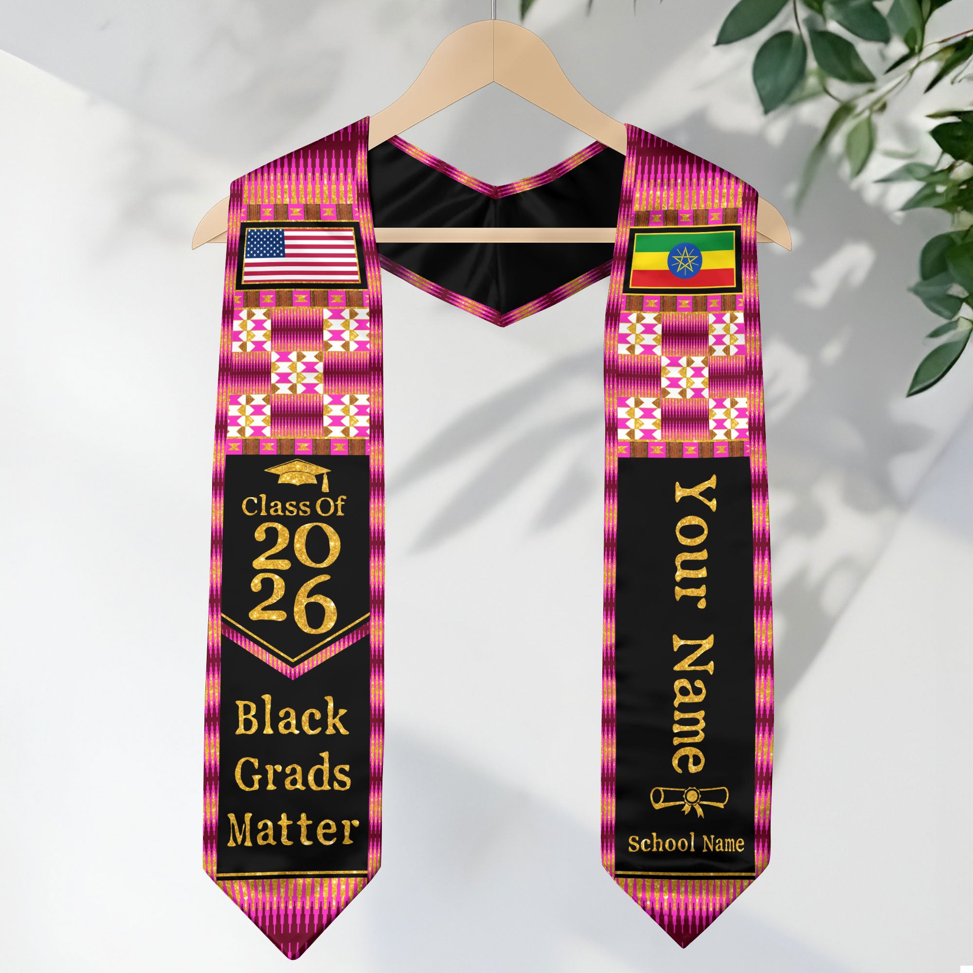 Customized Ethiopia Graduation Stole Highlighting Traditional Flag Motif, Graduation Sash for Class of 2026