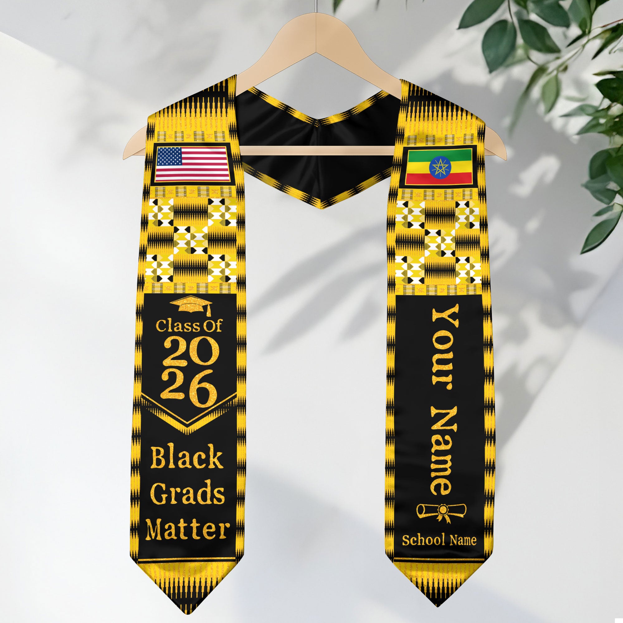 Customized Ethiopia Graduation Stole Featuring Heritage Flag Design, Graduation Sash for 2026
