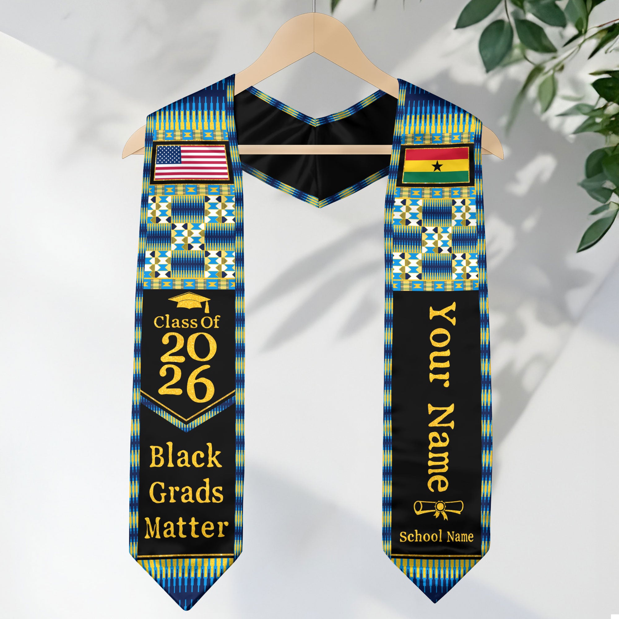 Customized Ghana Graduation Stole Featuring Ghanaian Flag Heritage Design, Graduation Sash Class of 2026