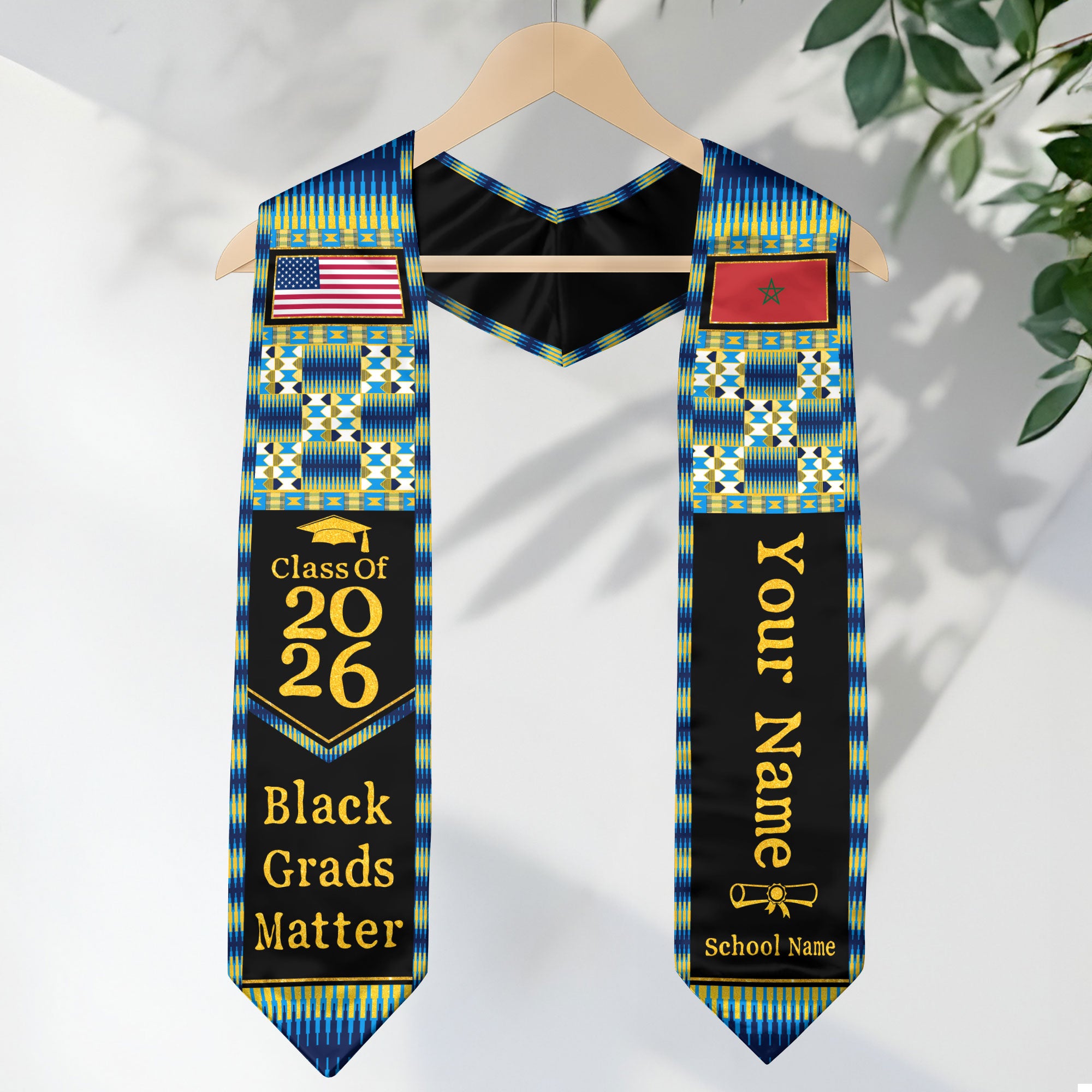 Customized Morocco Graduation Stole with Moroccan Flag Heritage Pattern, Graduation Sash Class of 2026
