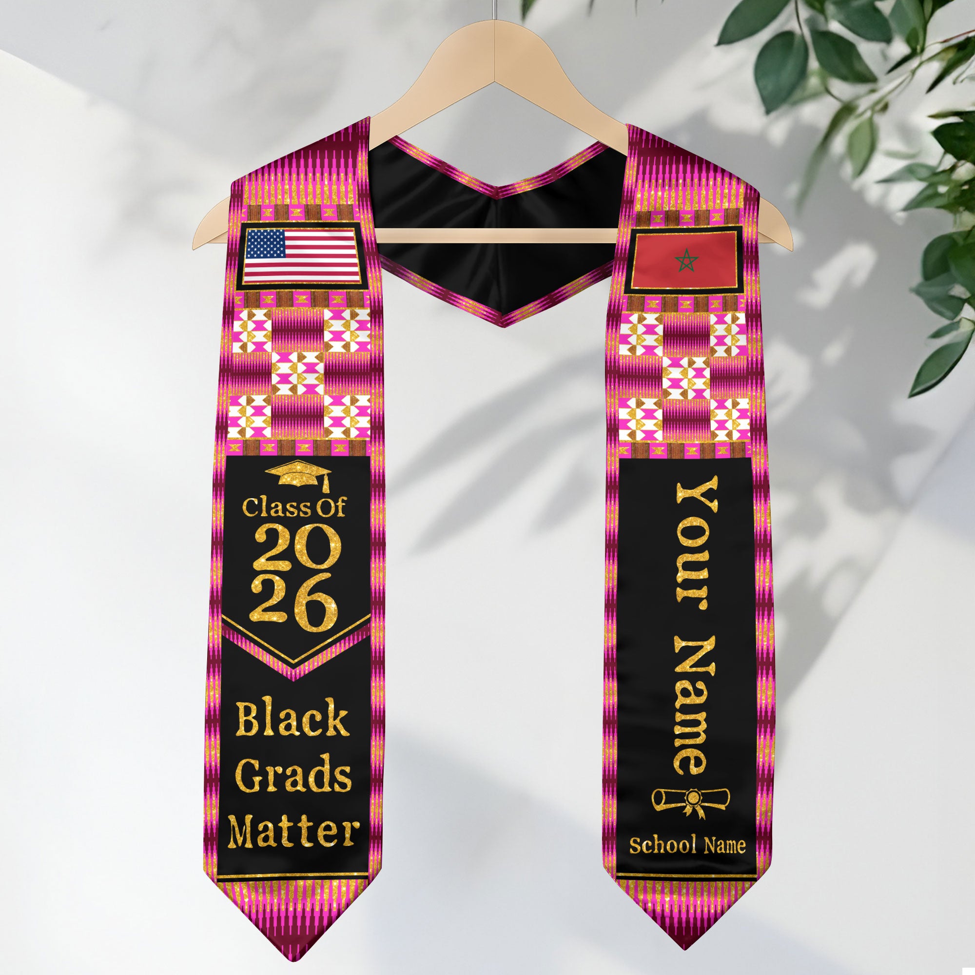 Customized Morocco Graduation Stole Highlighting Traditional Flag Motif, Graduation Sash for Class of 2026