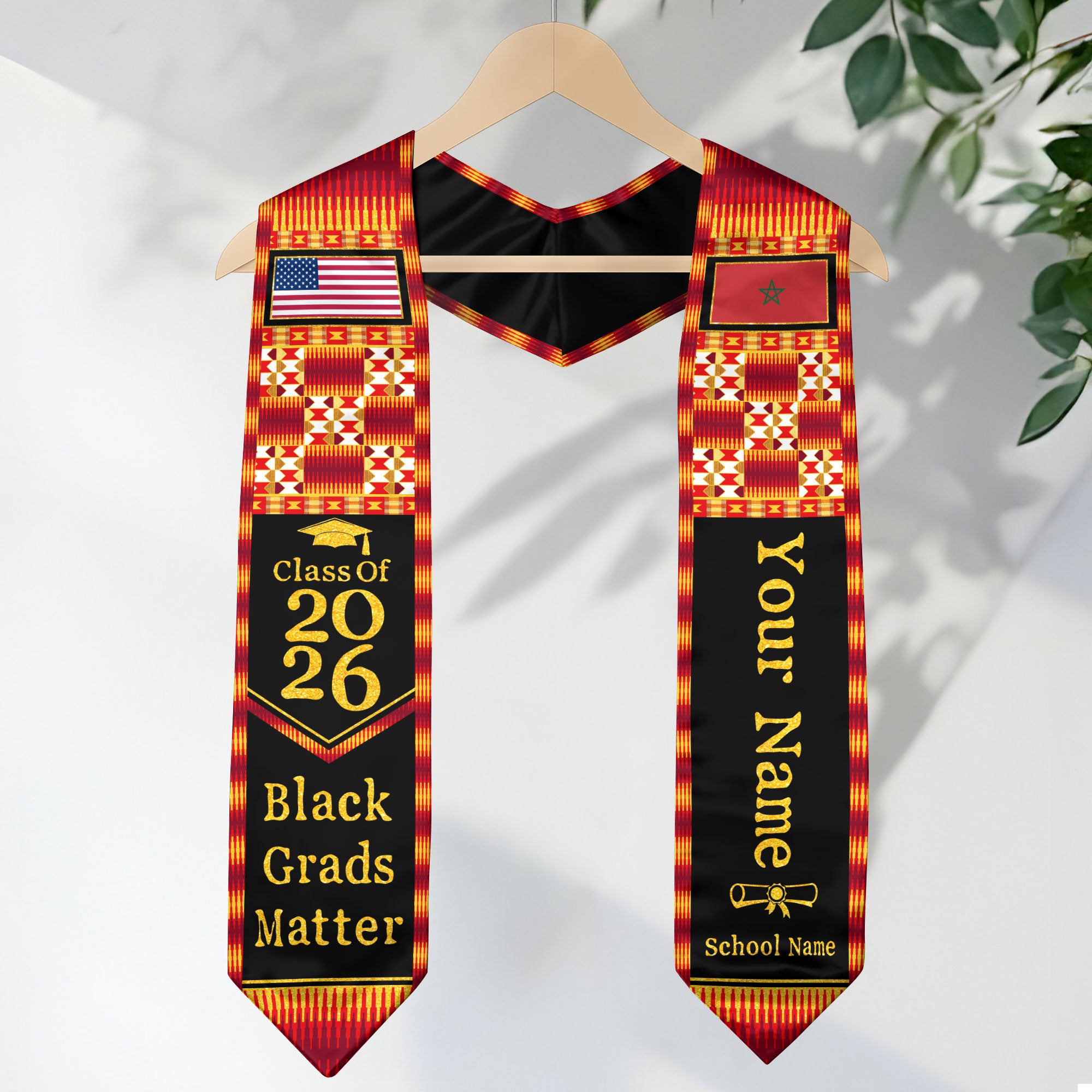 Customized Moroccan Graduation Sash with Flag Pride Theme, Ceremony Stole Class of 2026