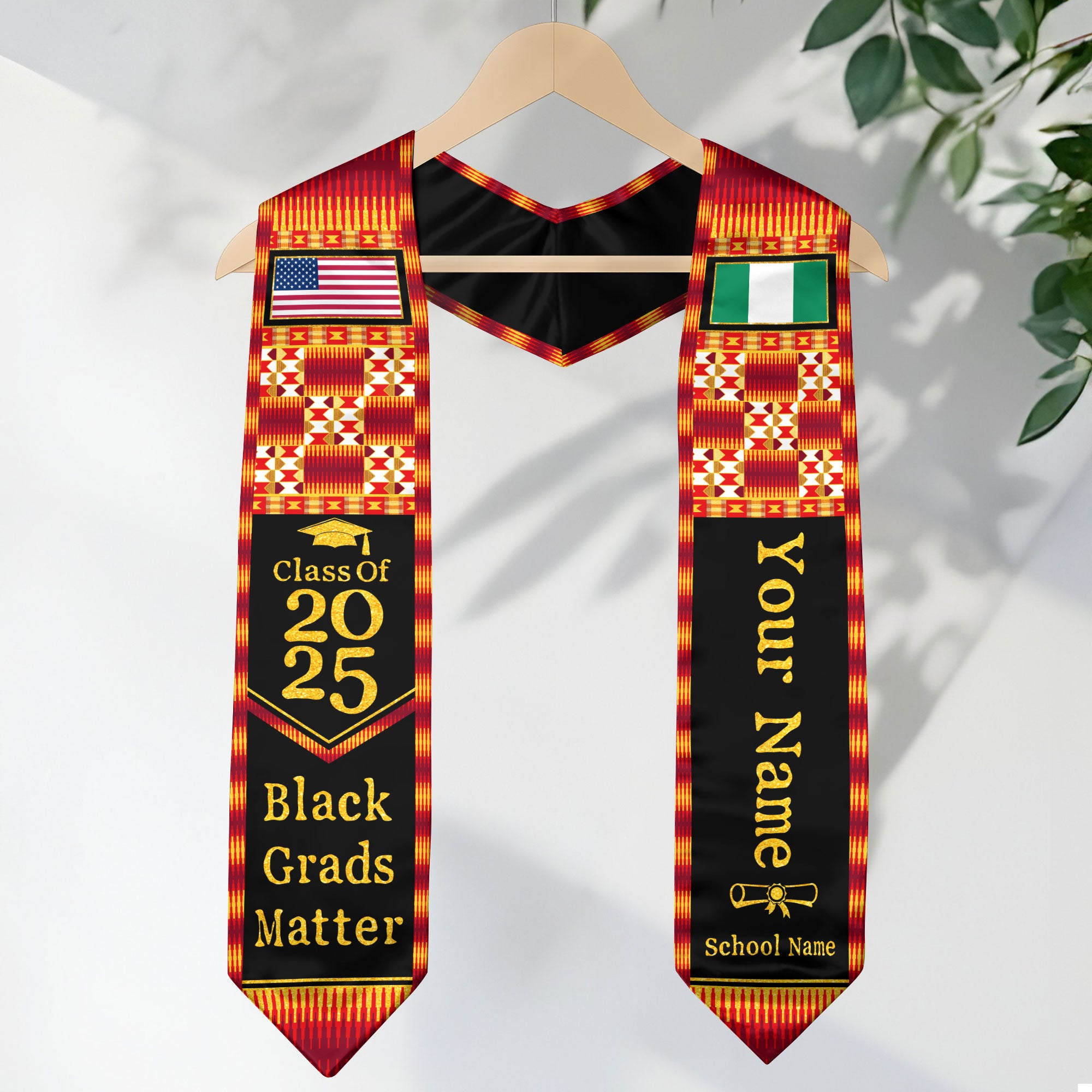 Customized Nigerian Graduation Sash with Heritage Flag Motif, Ceremony Stole Class of 2026