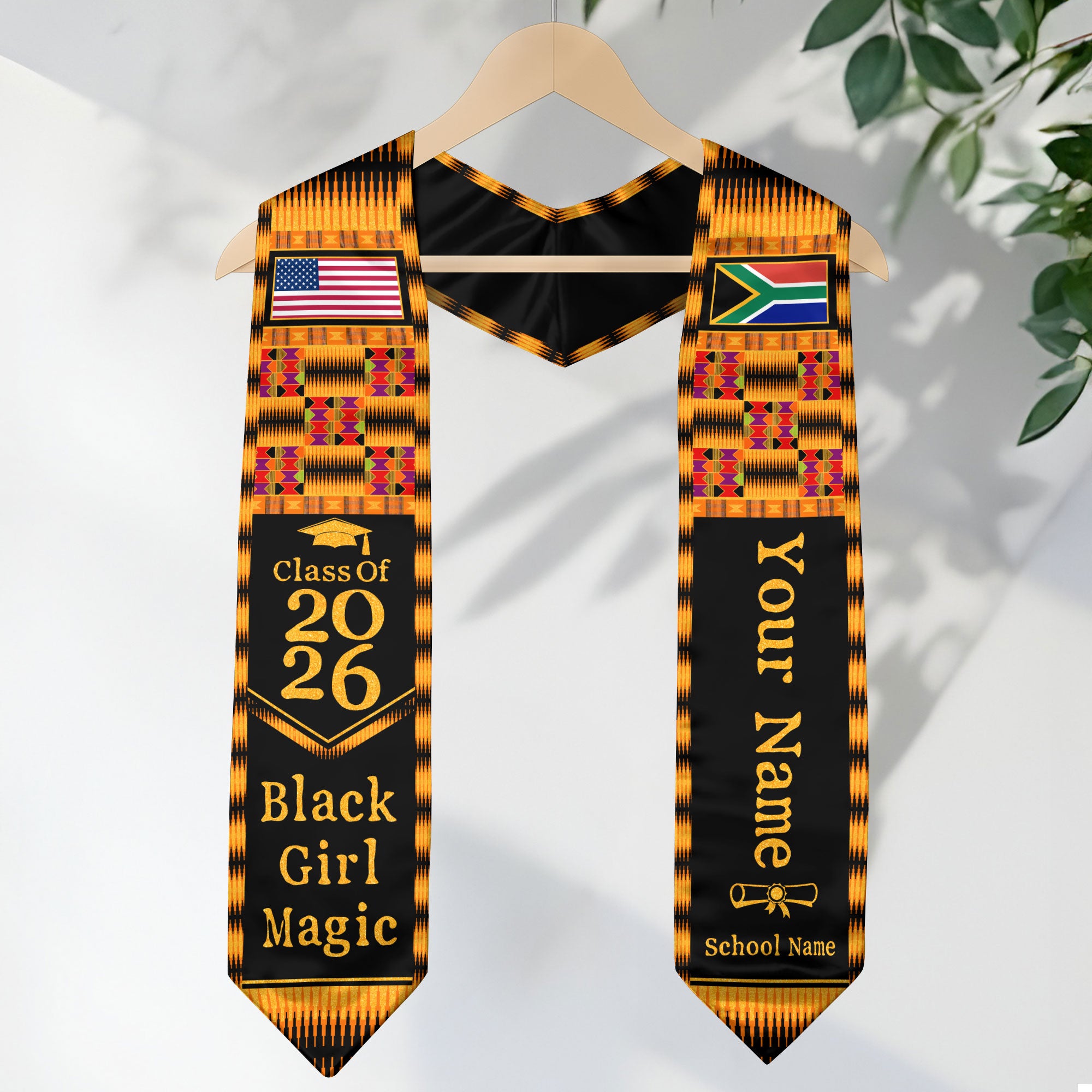 Customized Graduation Stole South Africa with Flag Inspired Pattern, Graduation Sash for Class of 2026