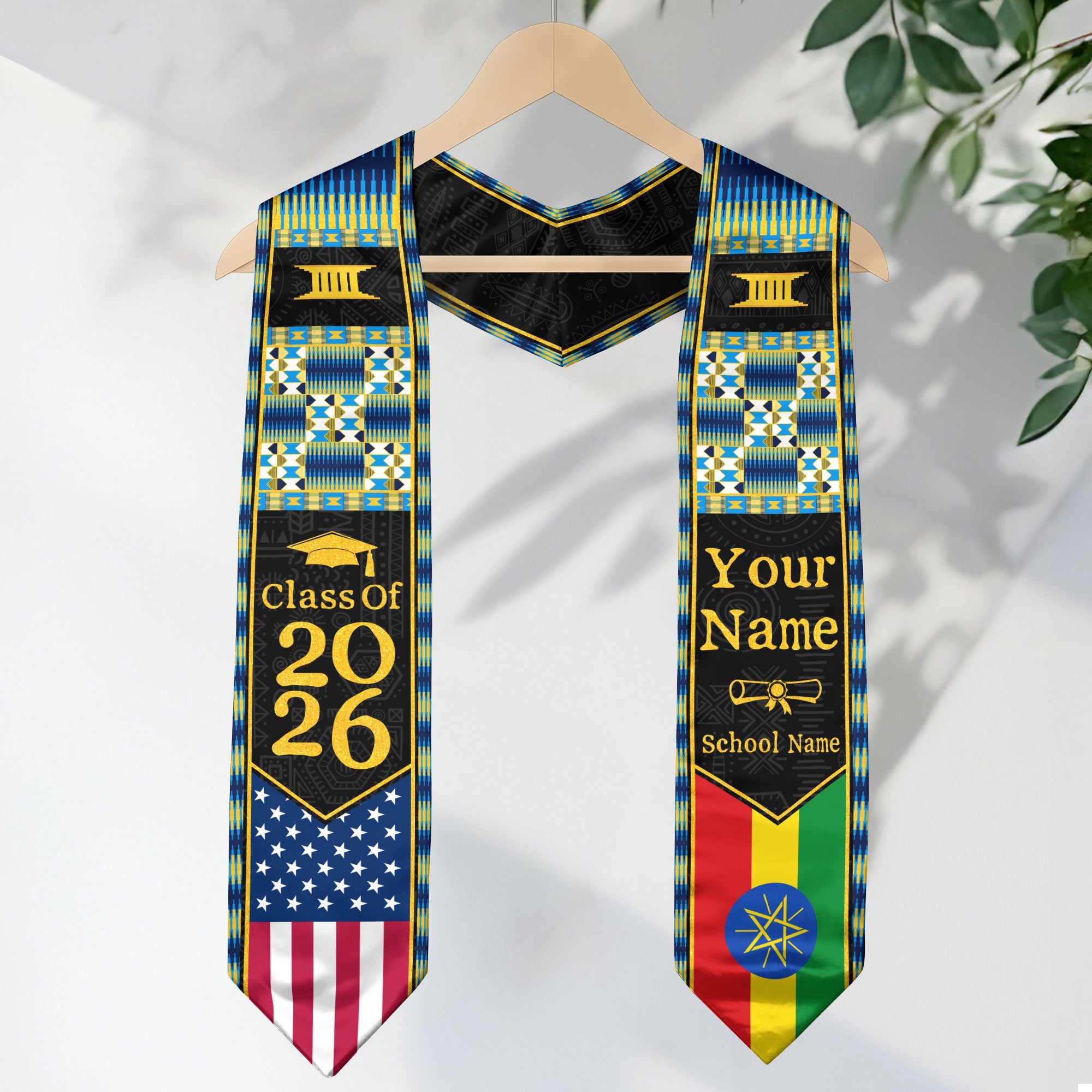 Customized Ethiopia Graduation Stole Featuring Ethiopian Flag Heritage Style, Graduation Sash Class of 2026