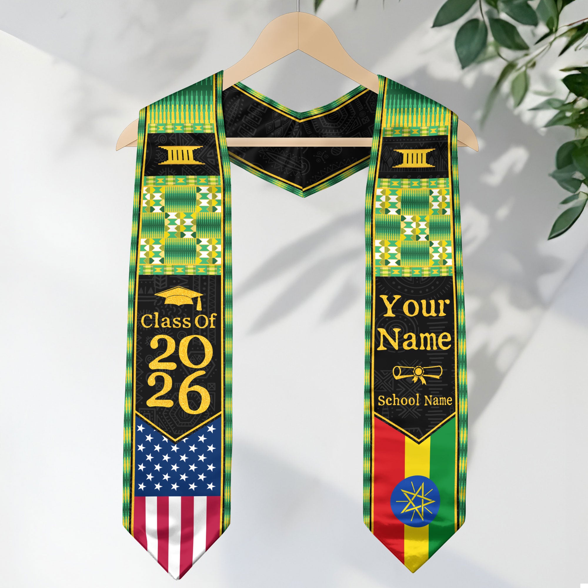 Customized Ethiopian Graduation Stole with National Flag Inspired Design, Graduation Sash 2026