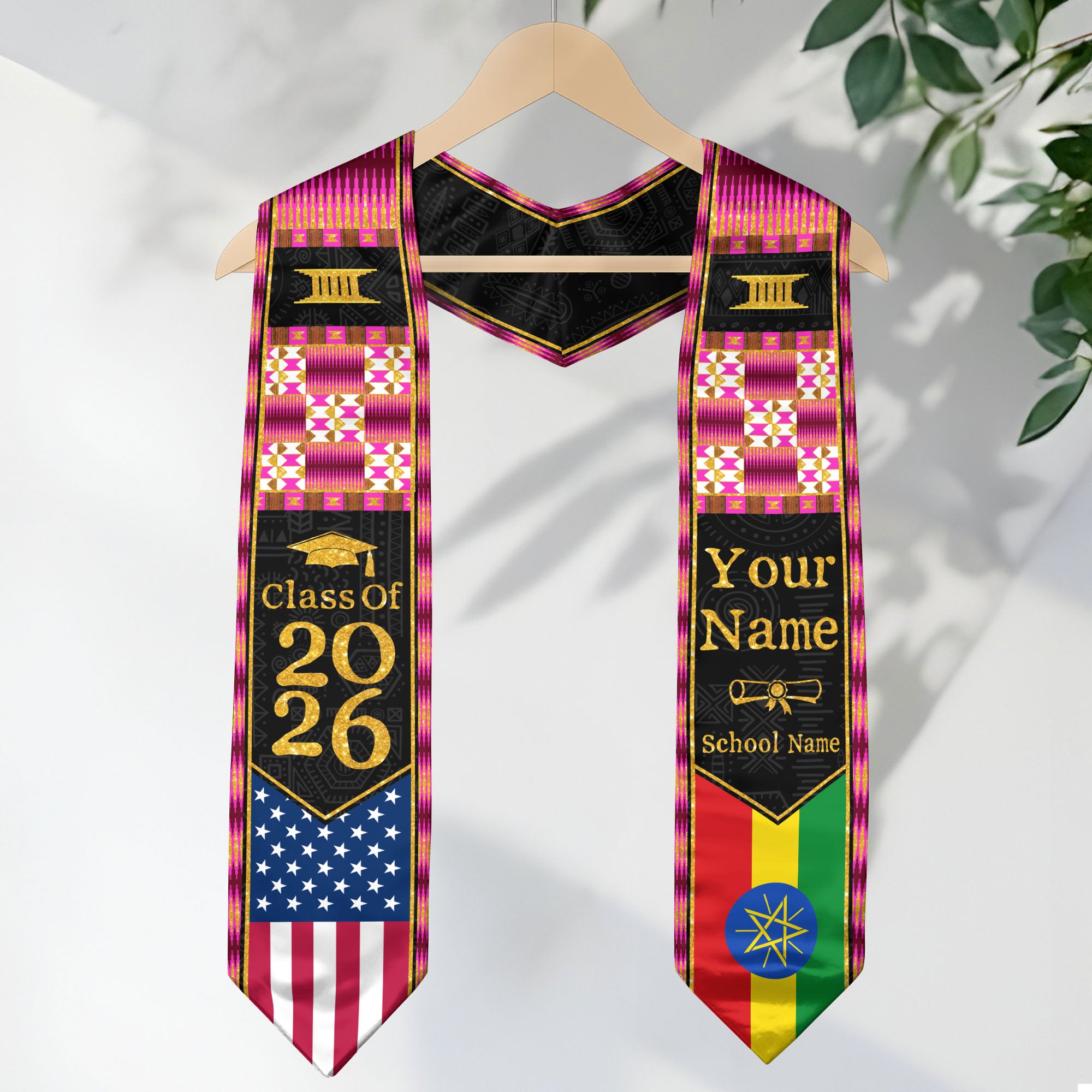 Customized Ethiopia Graduation Sash Highlighting Traditional Flag Accents, Ceremony Stole 2026