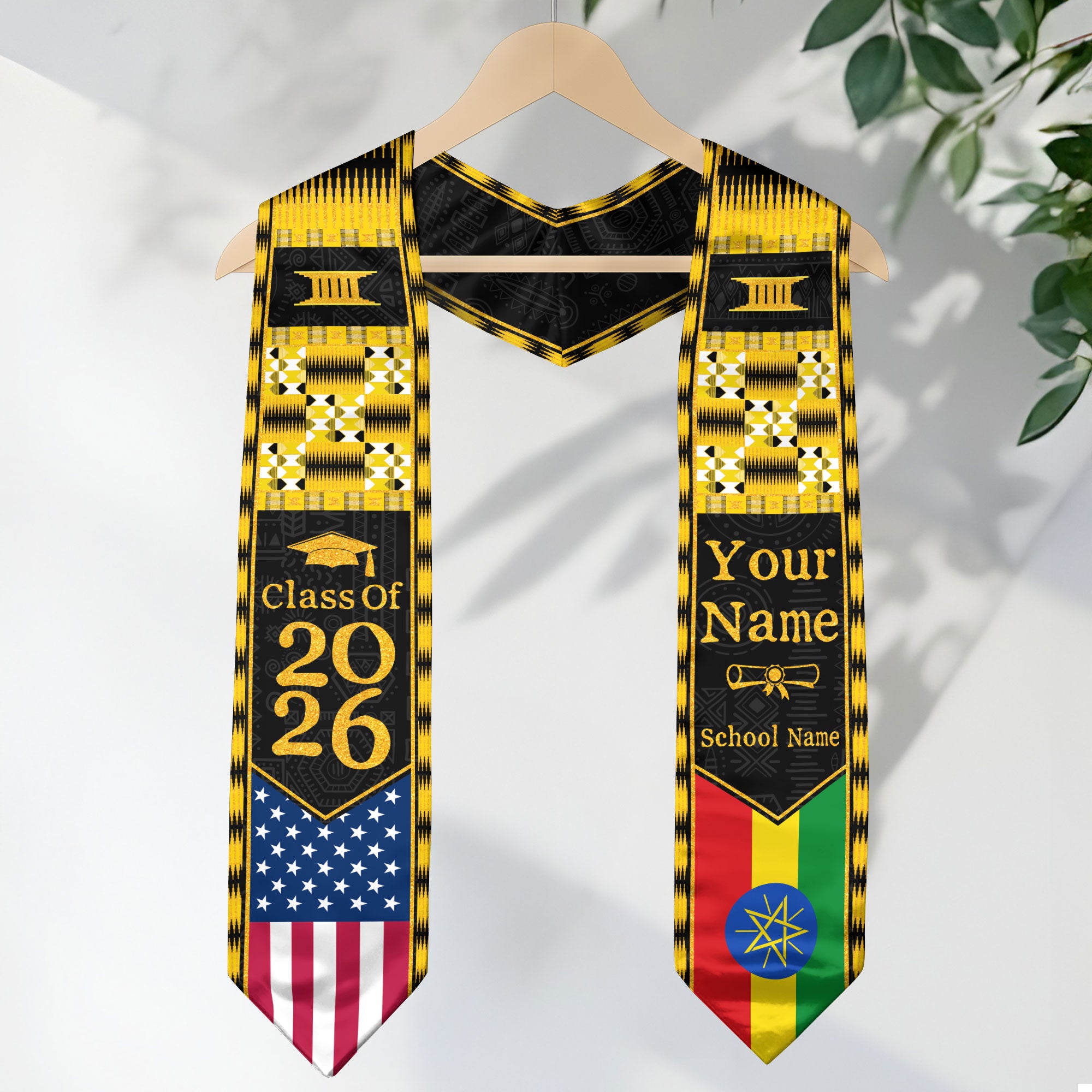 Customized Ethiopia Graduation Stole with Patriotic Flag Color Design, Graduation Sash 2026