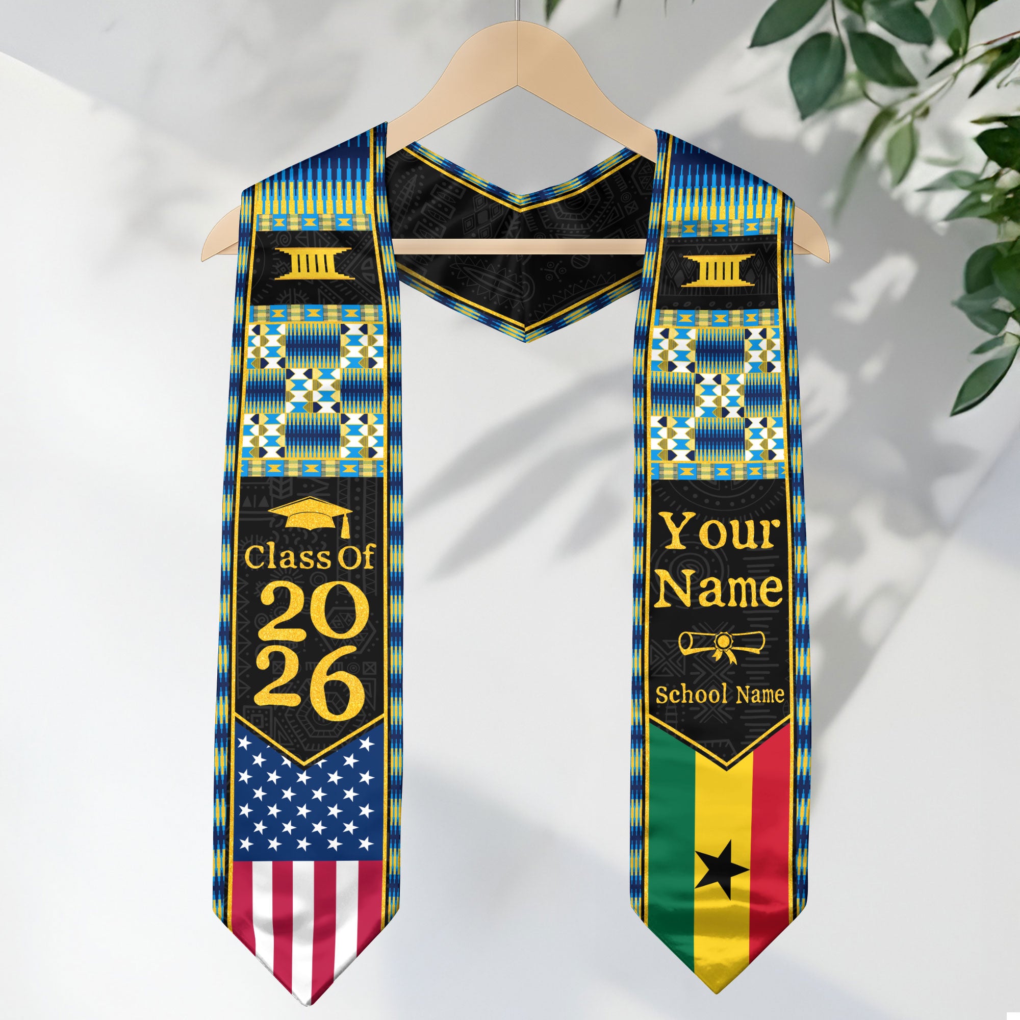 Customized Ghana Graduation Stole Featuring Ghanaian Flag Heritage Design, Graduation Sash Class of 2026