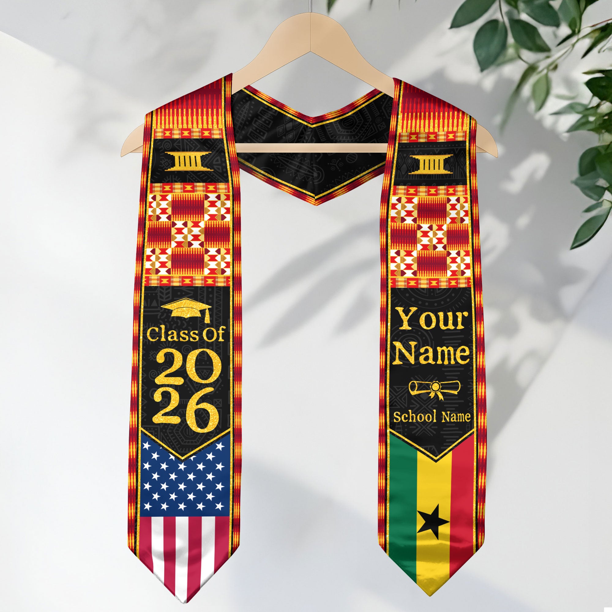 Customized Ghanaian Graduation Stole Featuring Flag Identity Design, Graduation Sash Class of 2026