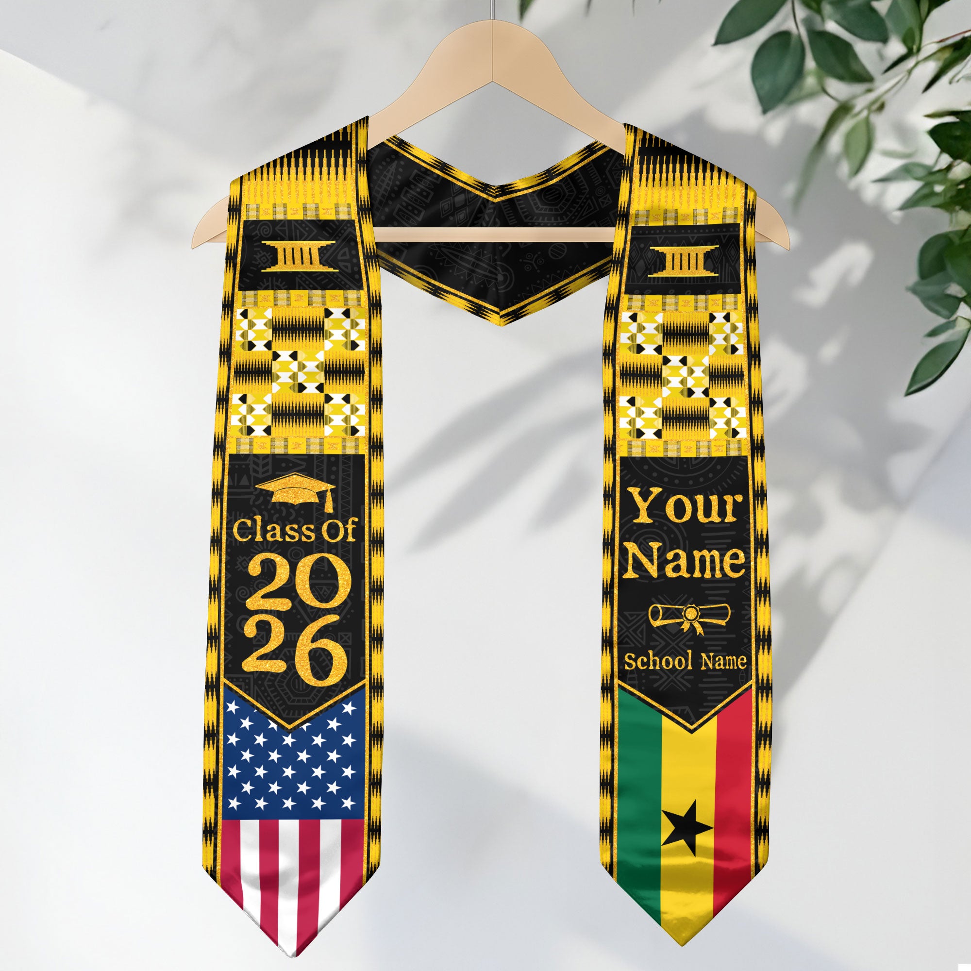 Customized Ghana Graduation Stole with Patriotic Flag Color Pattern, Graduation Sash 2026
