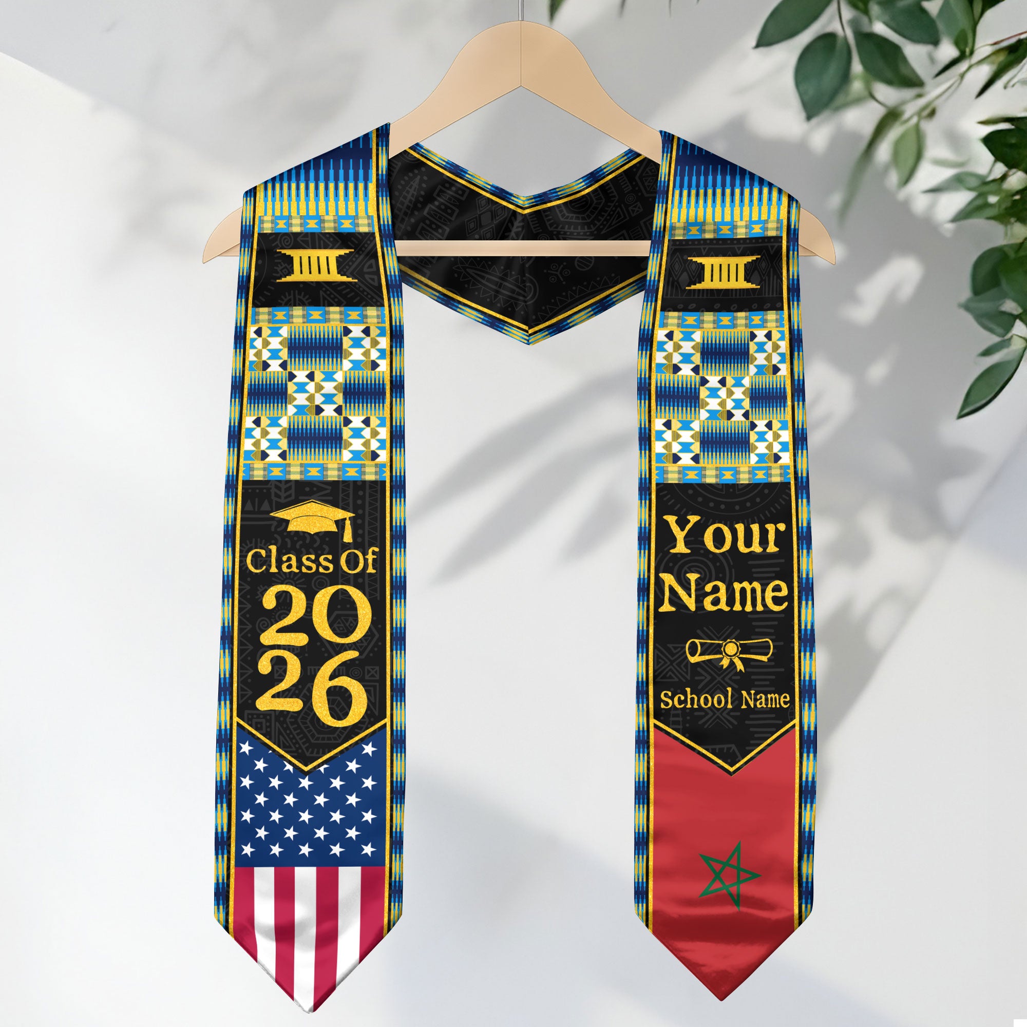 Customized Morocco Graduation Stole Featuring Moroccan Flag Heritage Pattern, Graduation Sash Class of 2026