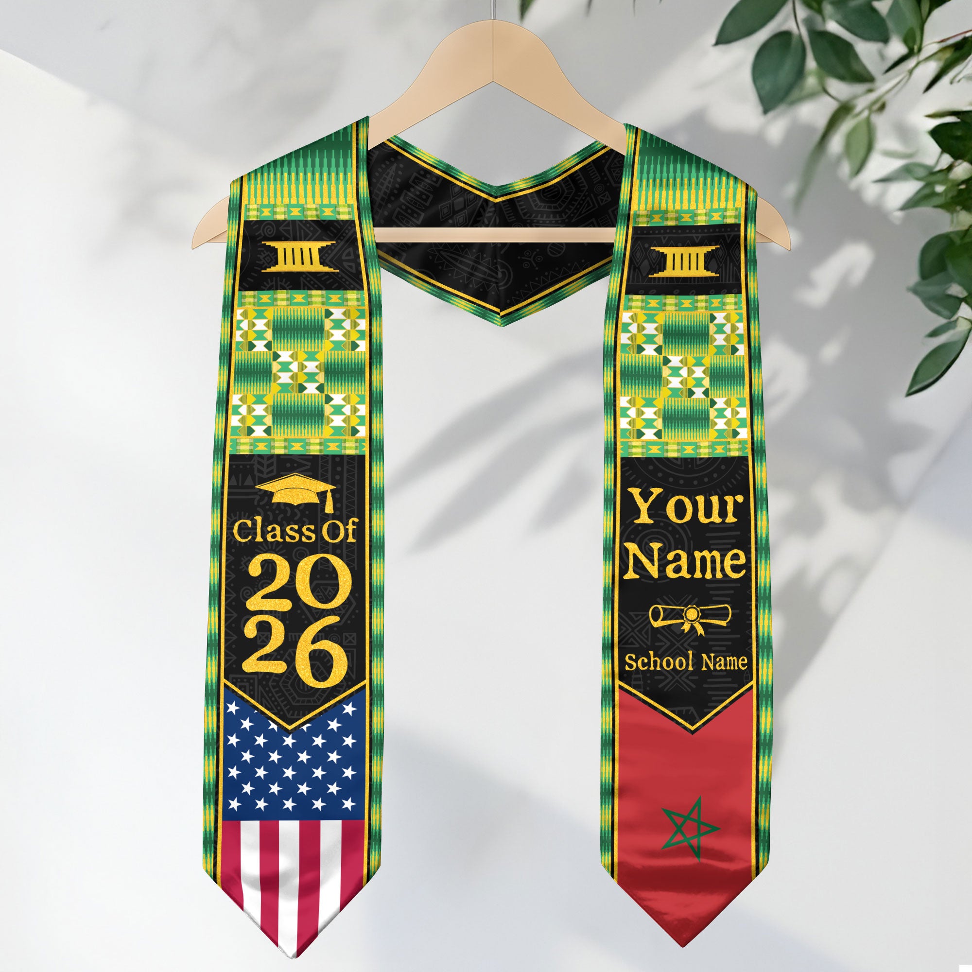 Customized Moroccan Graduation Stole with National Flag Inspired Accents, Graduation Sash 2026
