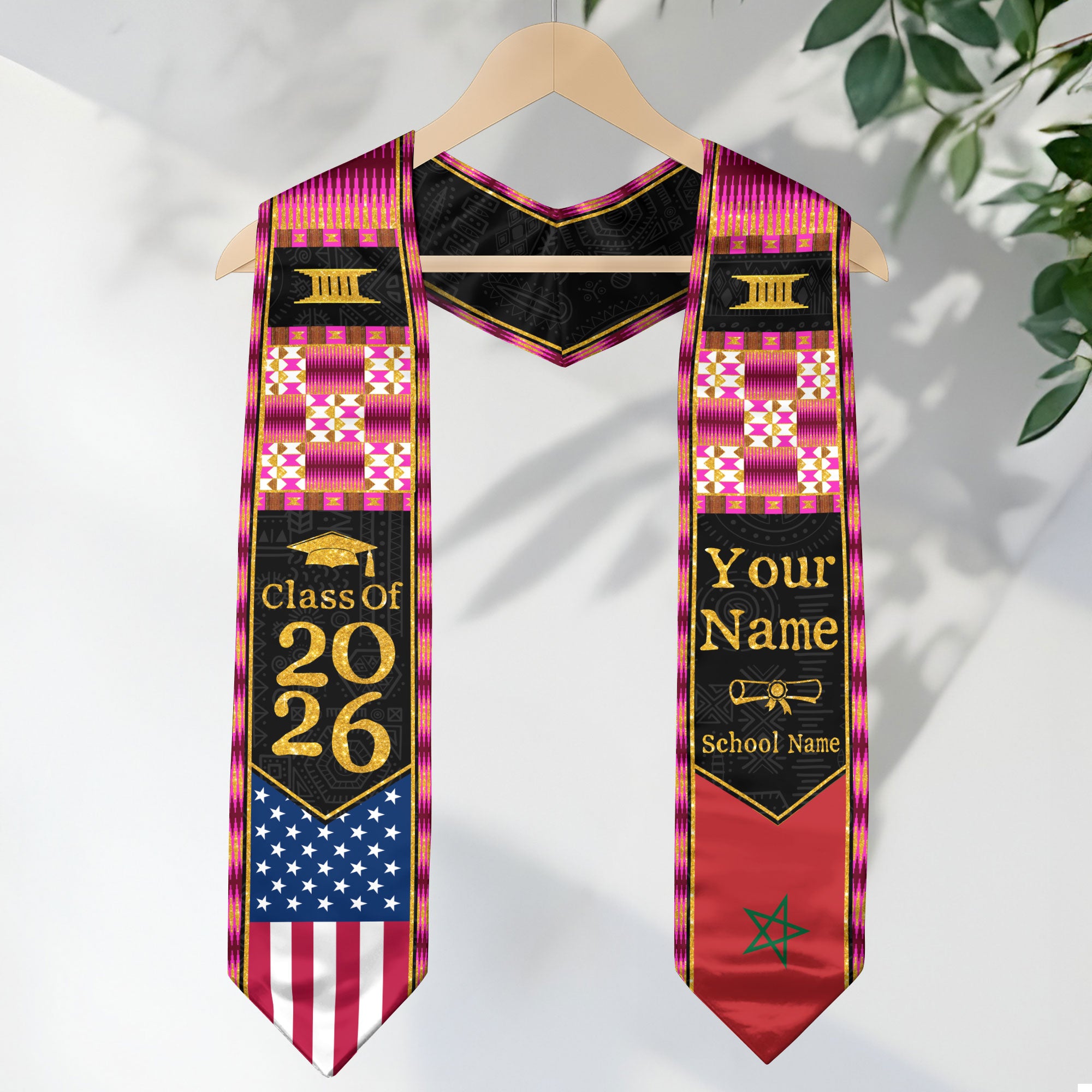 Customized Morocco Graduation Sash Highlighting Traditional Flag Design, Ceremony Stole 2026