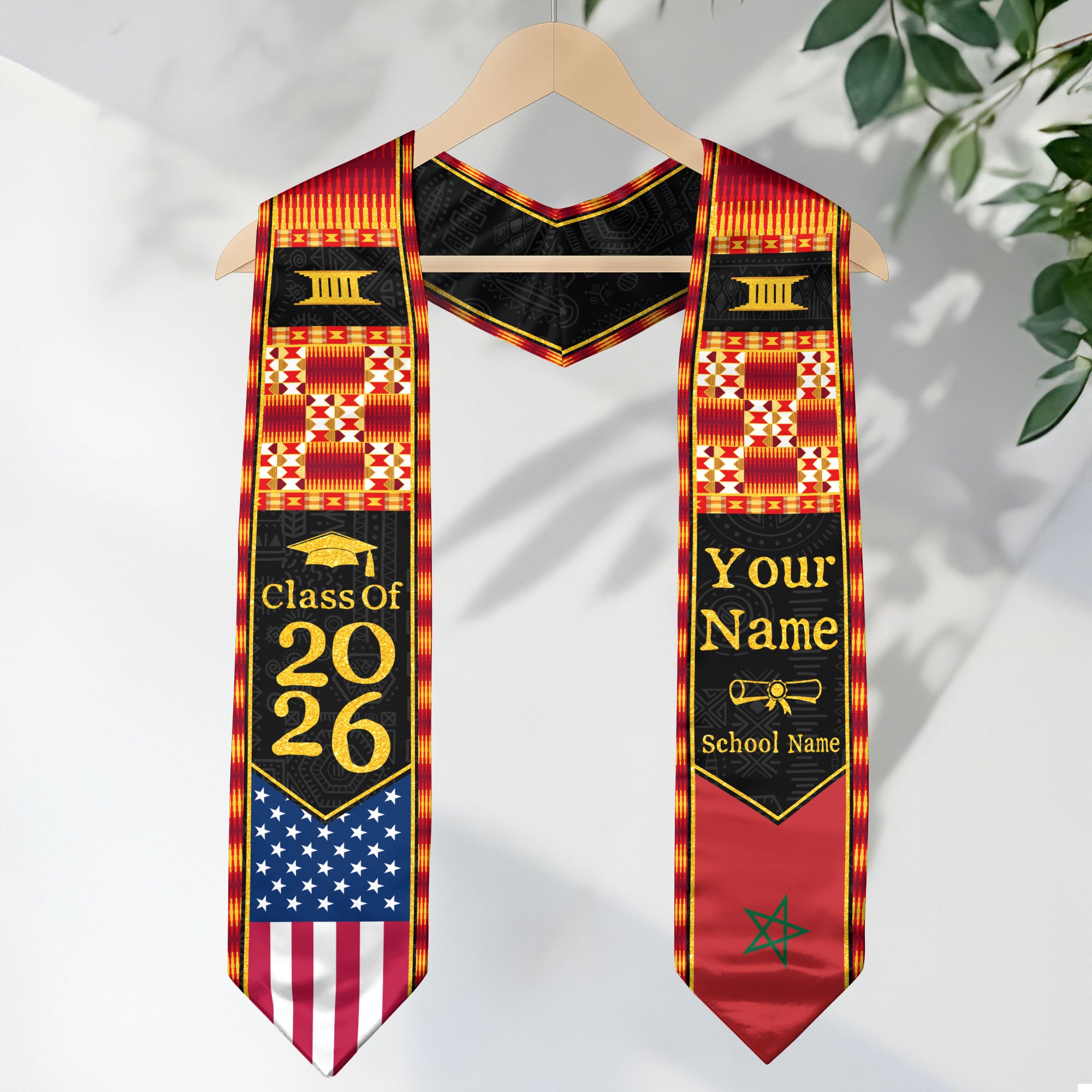 Customized Moroccan Graduation Stole Featuring Flag Pride Details, Graduation Sash Class of 2026