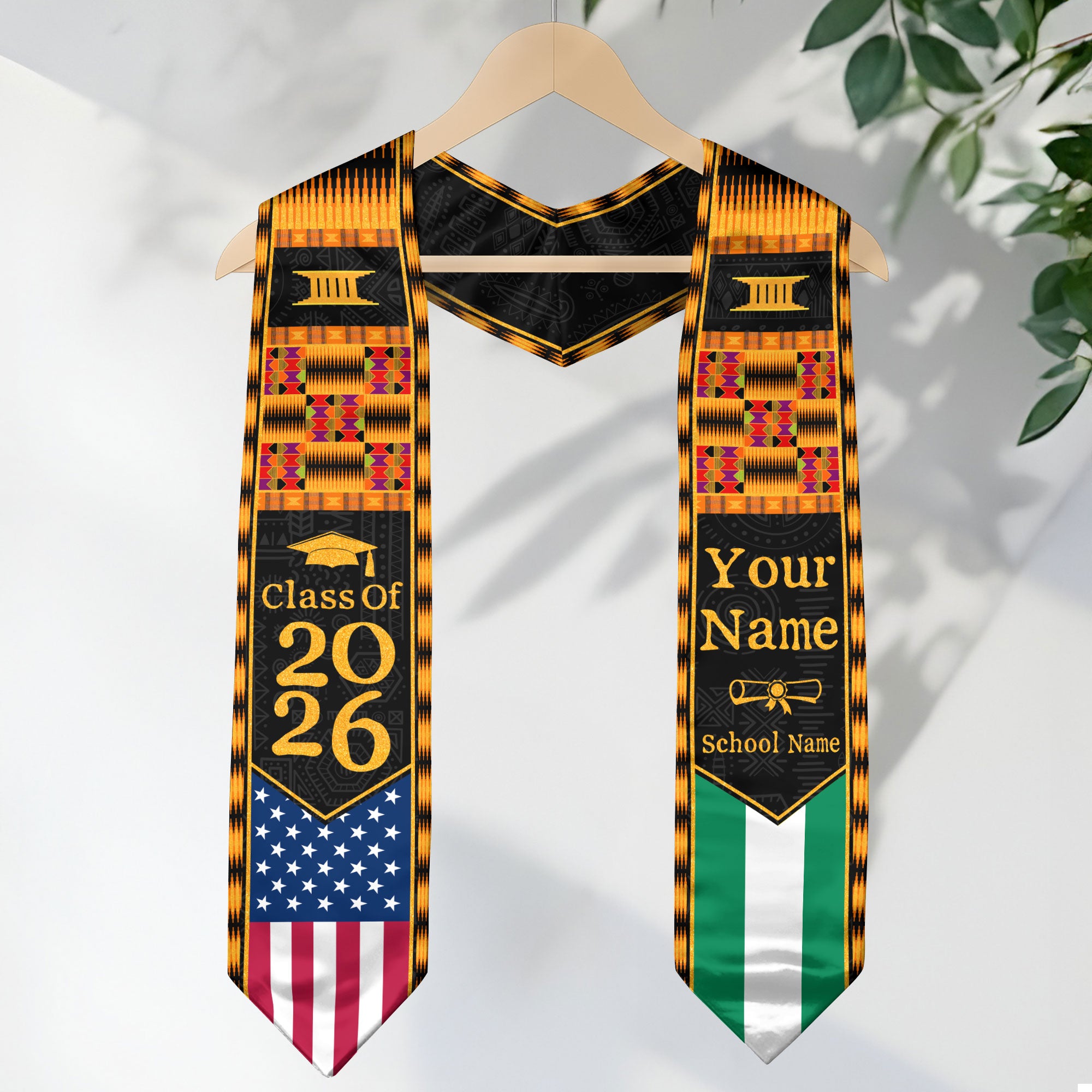 Customized Graduation Stole Nigeria Showcasing Cultural Flag Pride, Graduation Sash Class of 2026