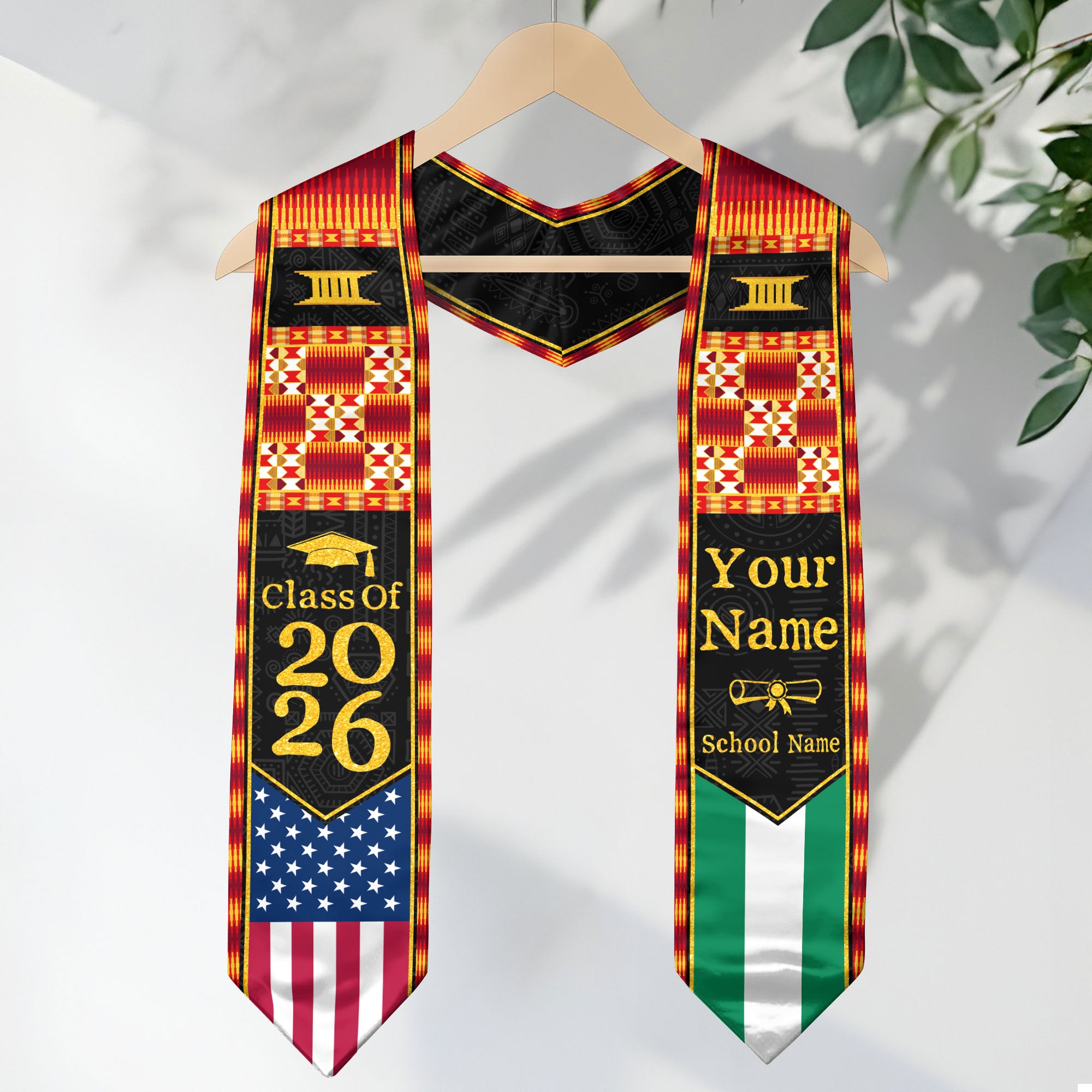 Customized Nigerian Graduation Stole Featuring Flag Identity Pattern, Graduation Sash Class of 2026