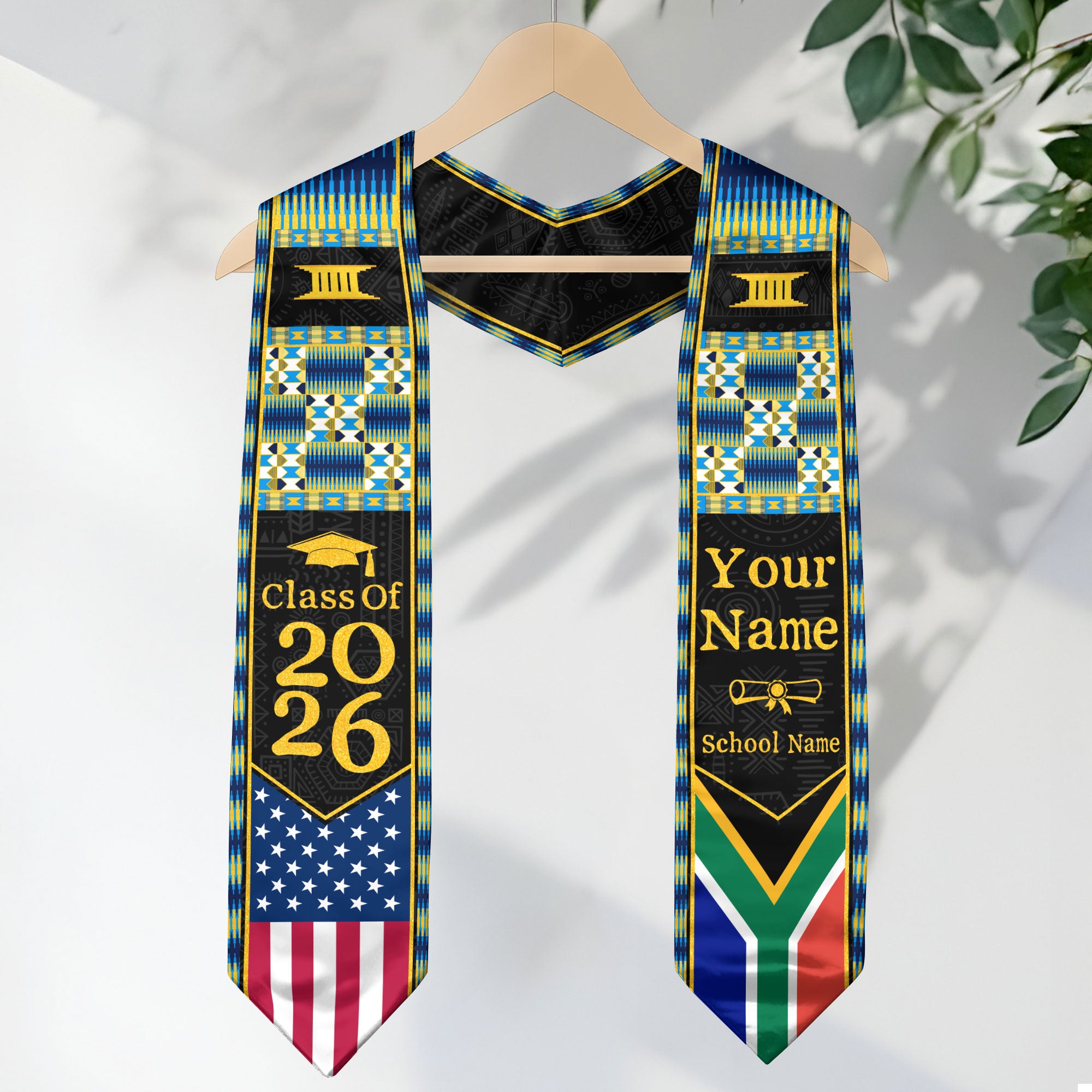 Customized South Africa Graduation Stole with Flag Heritage Accents, Graduation Sash for the Class of 2026