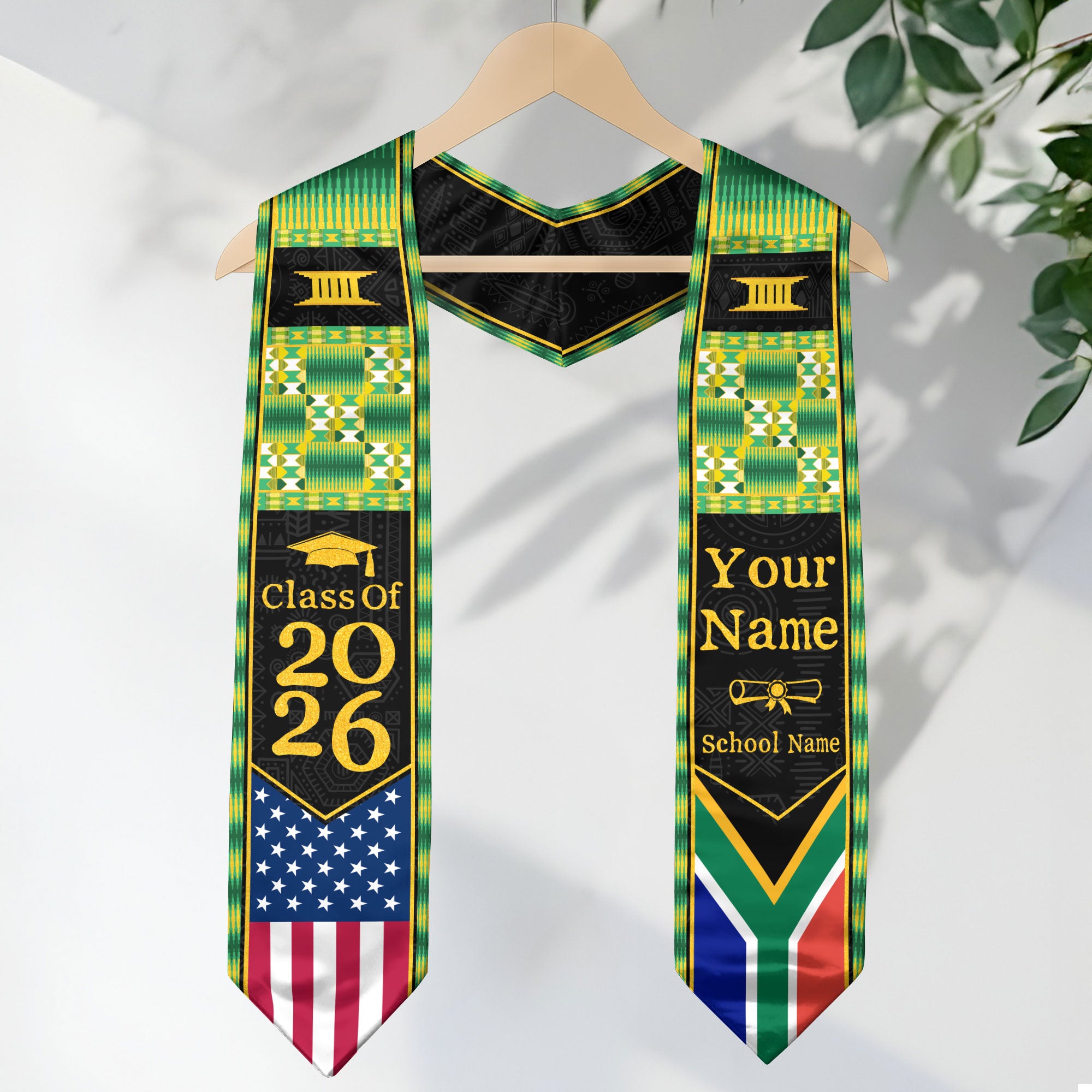 Customized South African Graduation Stole Featuring National Flag Style, Graduation Sash Class of 2026